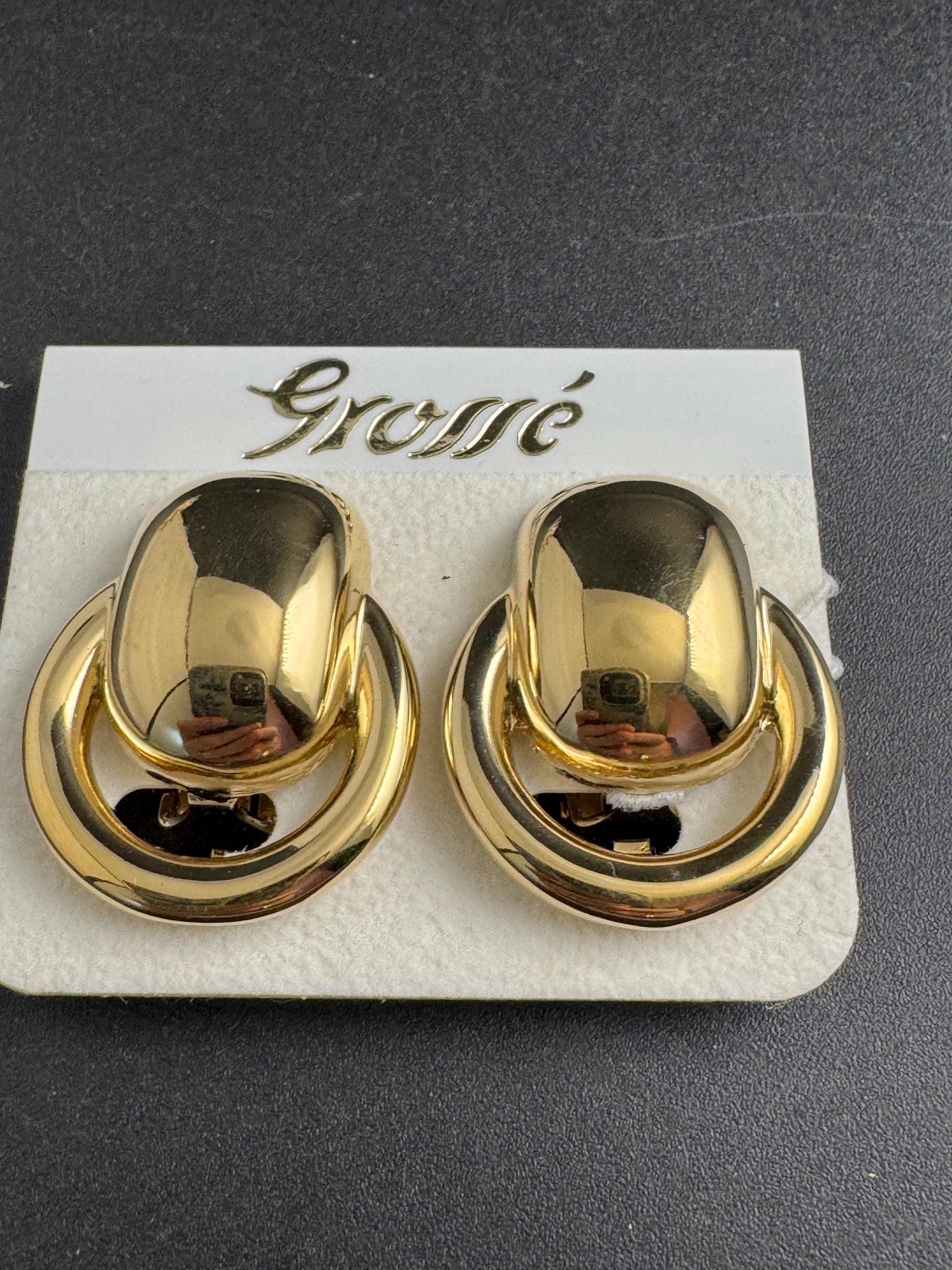 Grosse Gold Plated Door Knocker Clip-On Earrings, Unused Vintage Stock