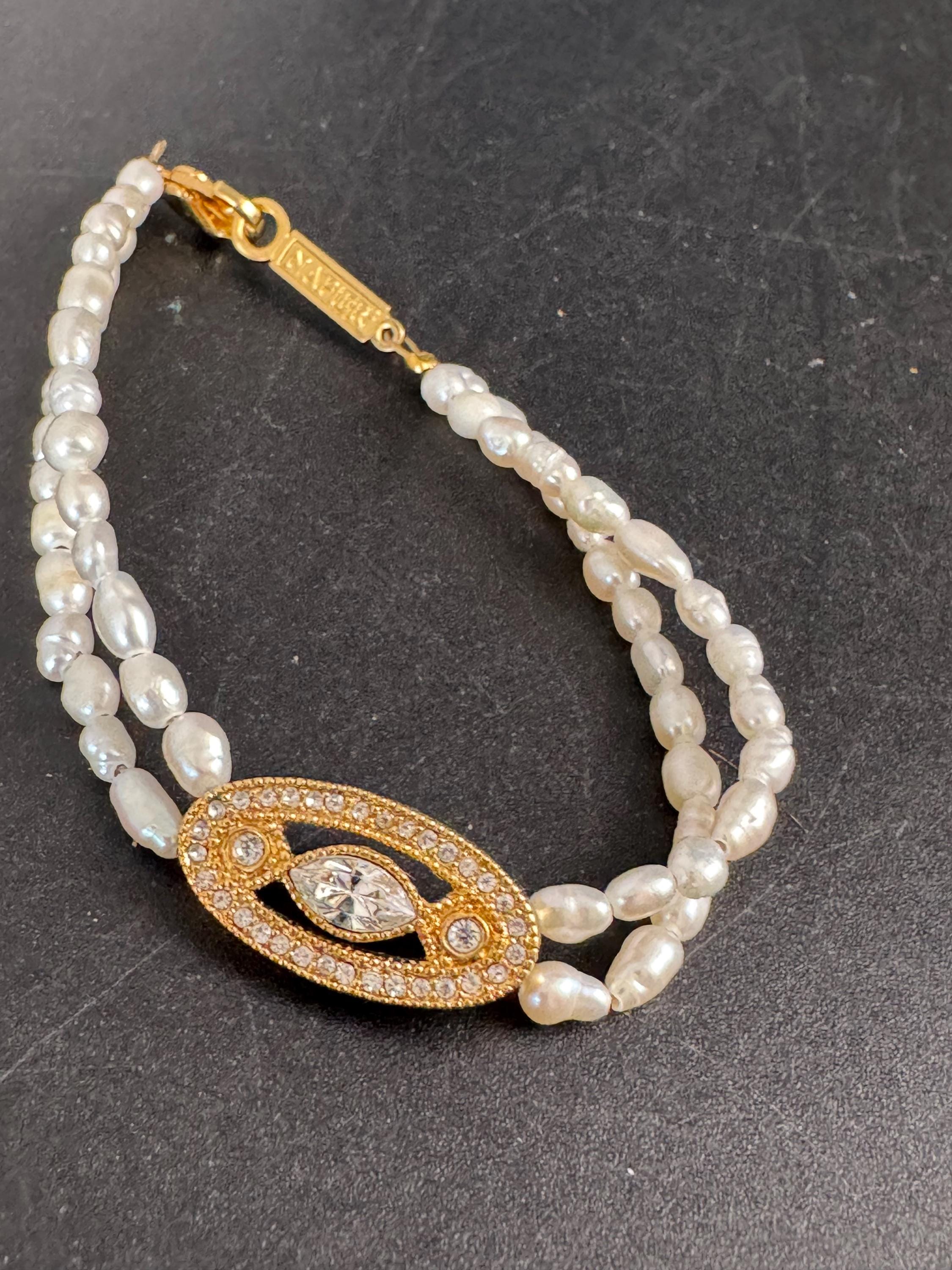 Napier real pearl rhinestone bracelet, with seed pearls and crystals, vintage and signed