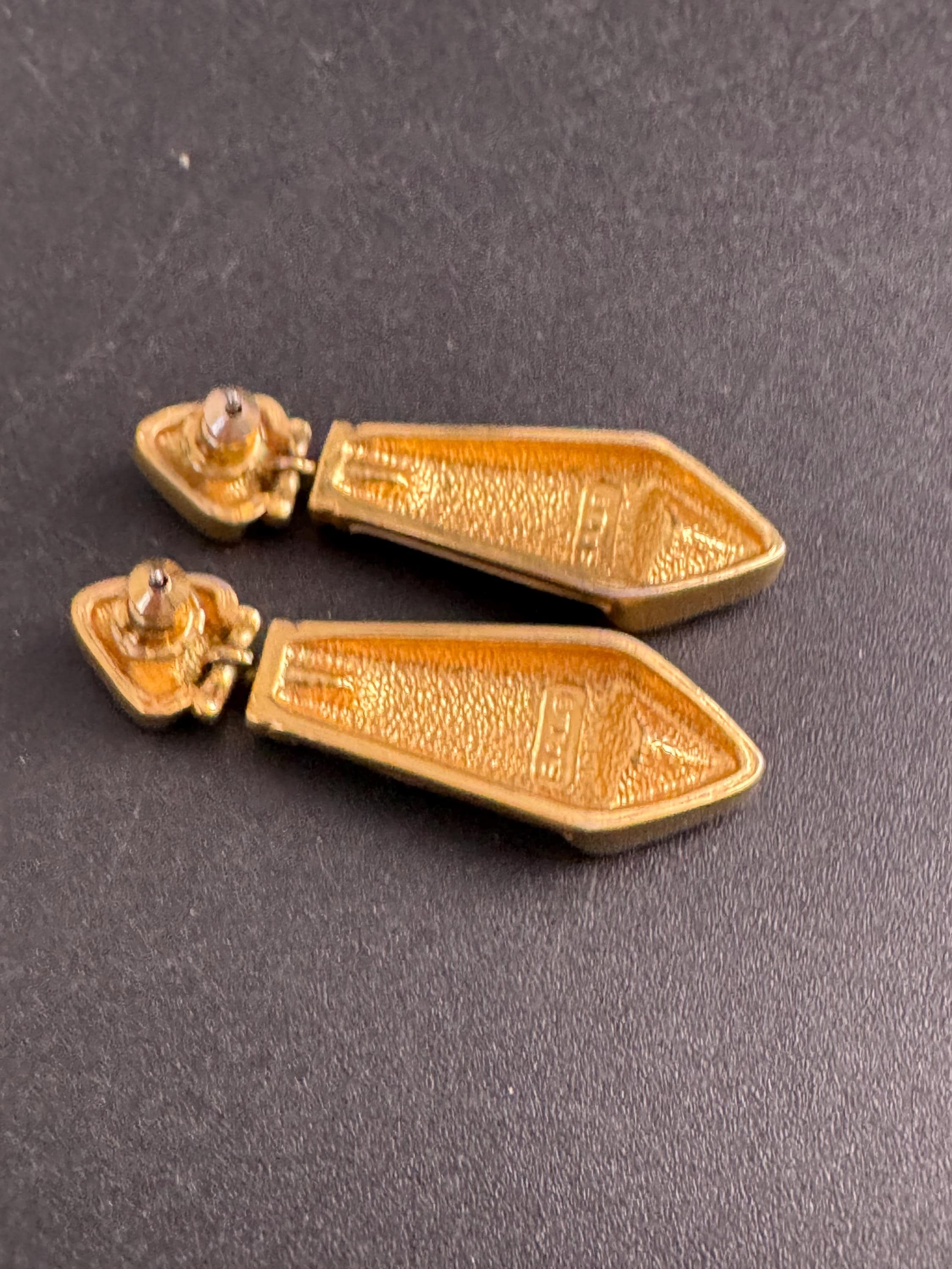 Swarovski SAL cream enamel earrings, Signed gold plated drops with crystals