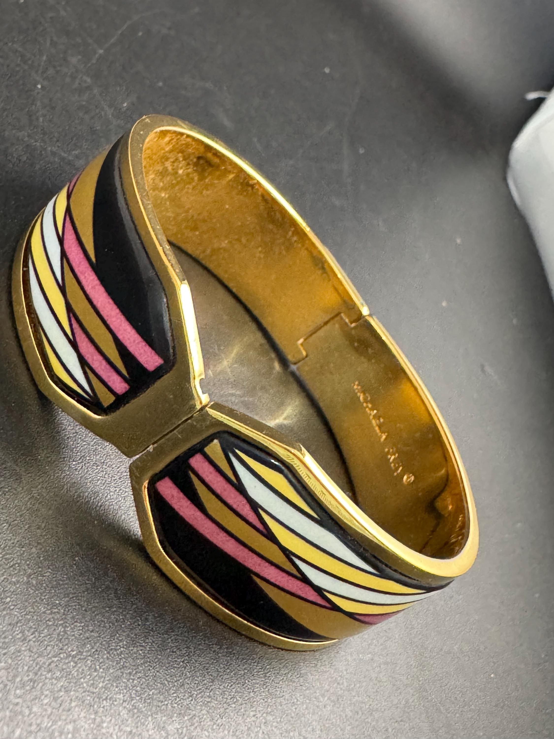 Michaela Frey 24ct gp Enamel Bangle, Vintage Designer Clamper Bracelet Austria