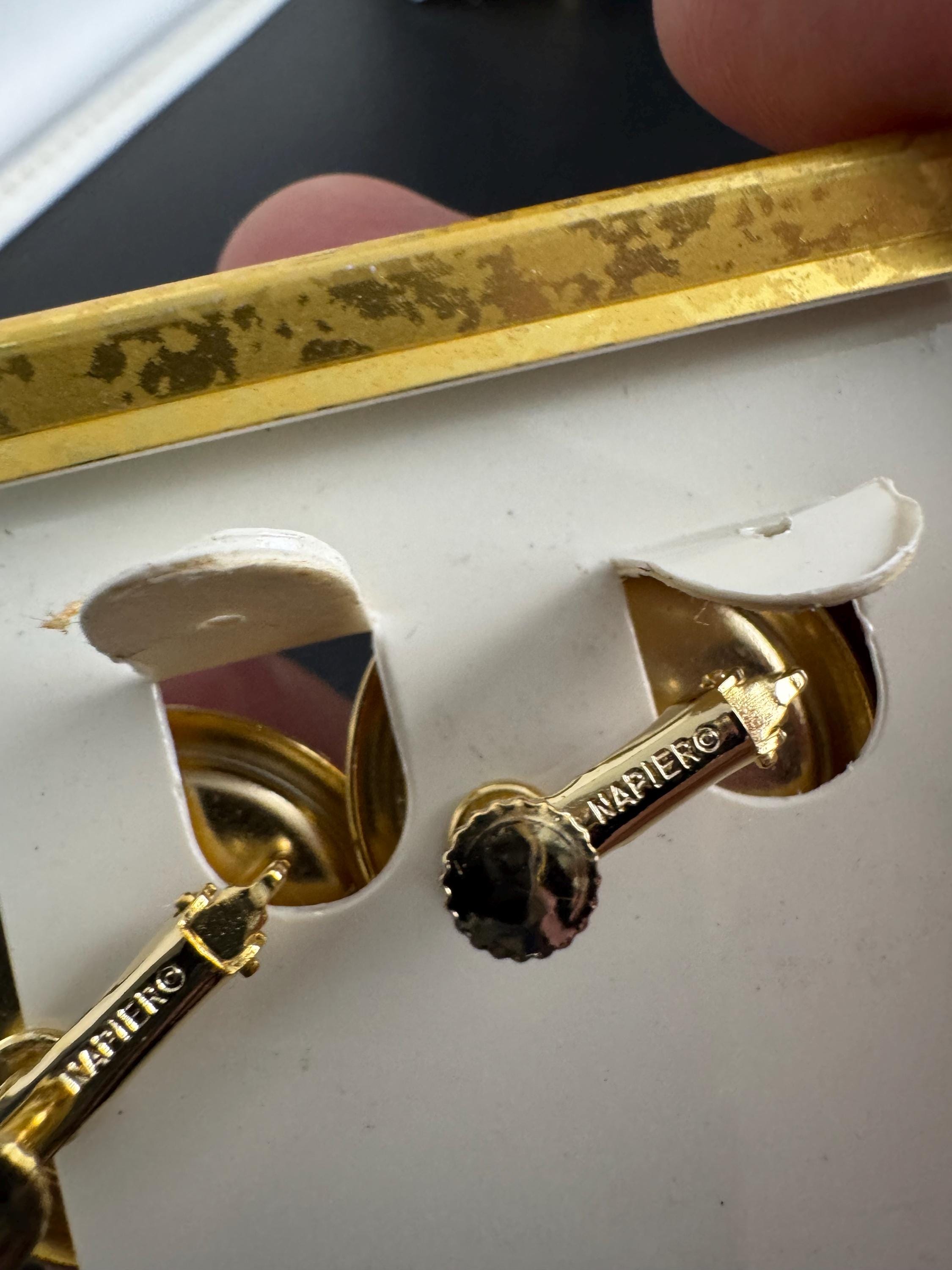 Vintage NAPIER black clip on earrings, signed gold plated, designer