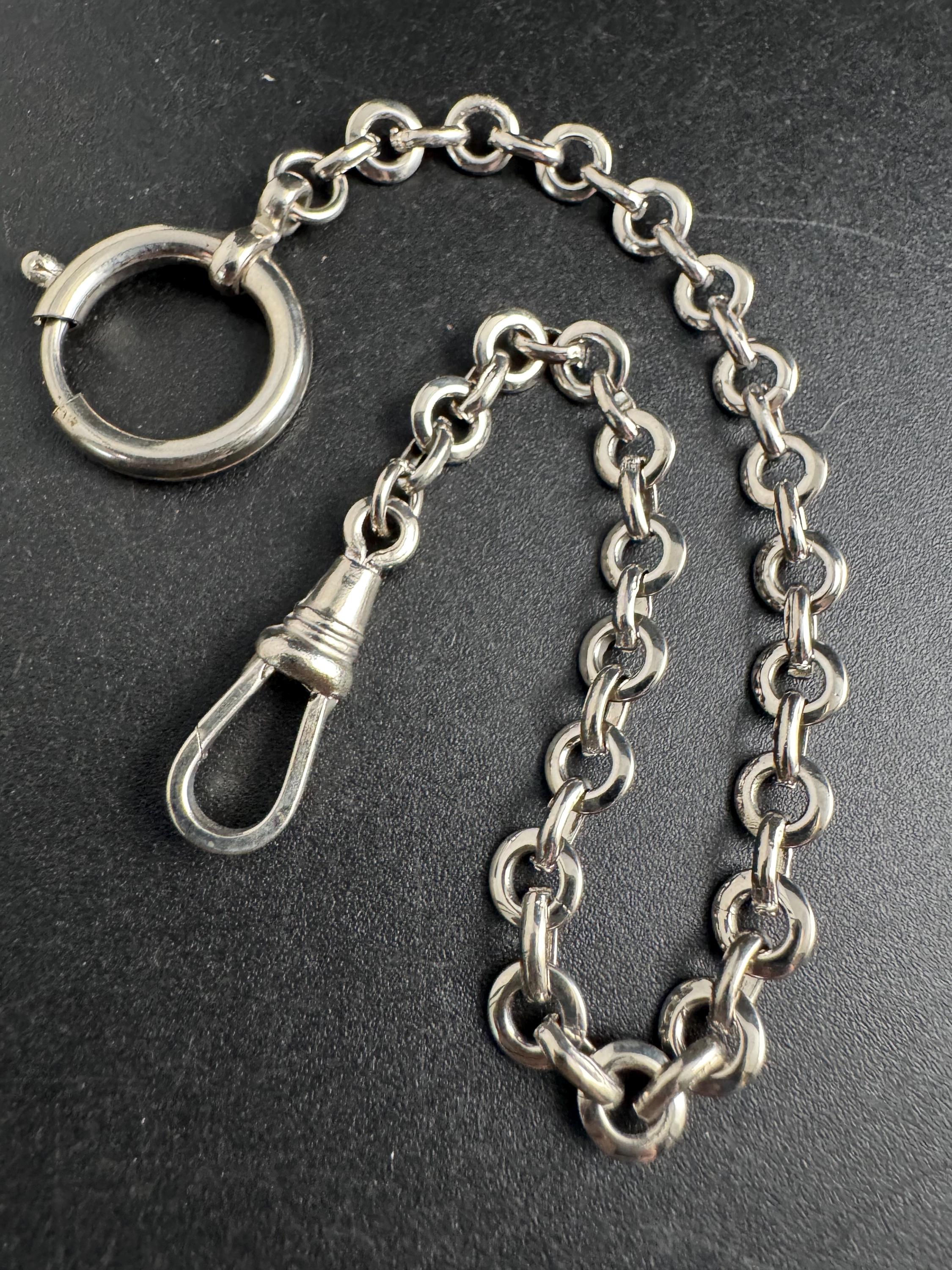 Antique Art Deco Pocket Watch Chain: Silver Metal machine age, 23.5cm