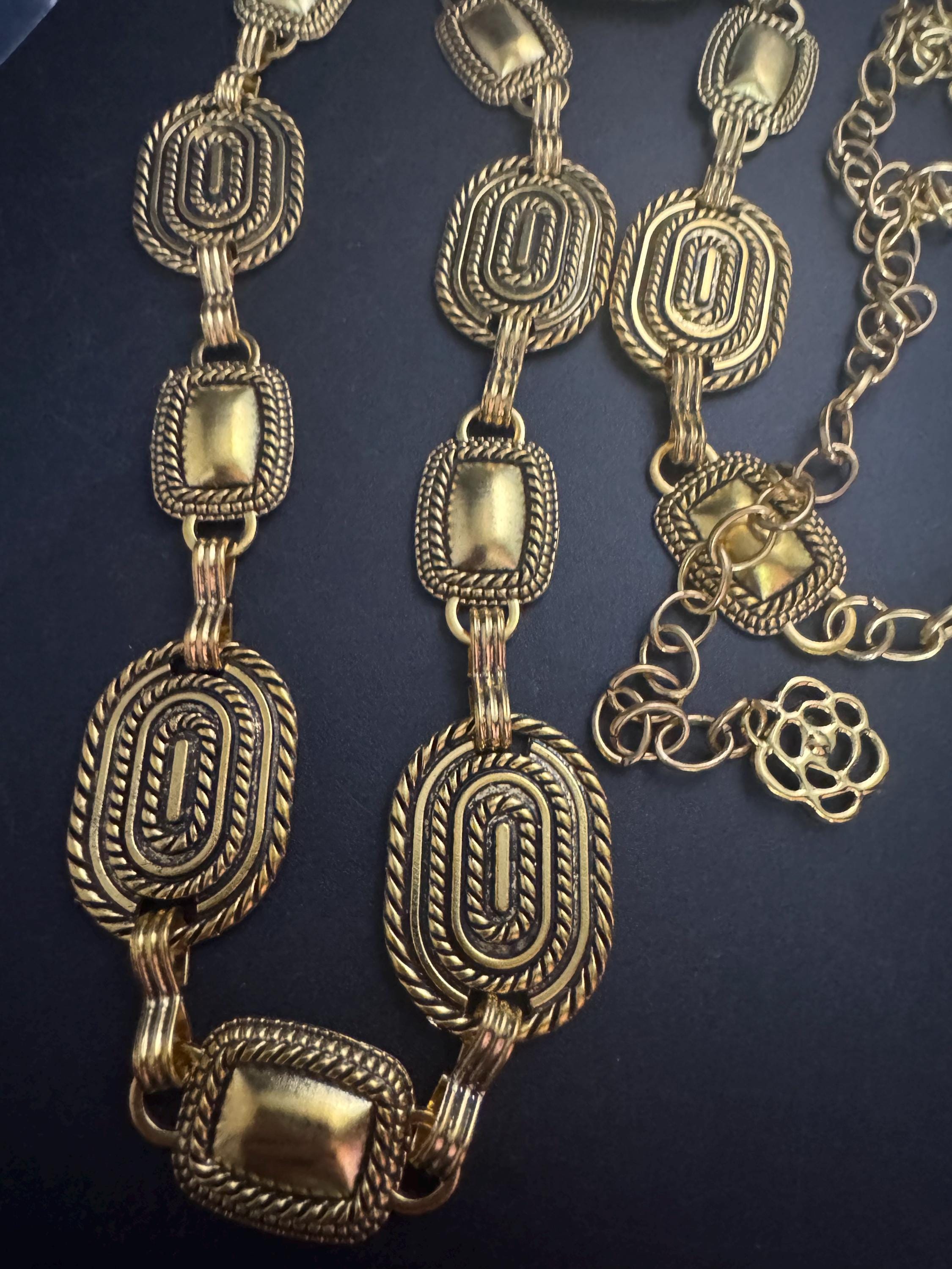 Gold panel link chain belt,  fits 65-112cm waist vintage fashion