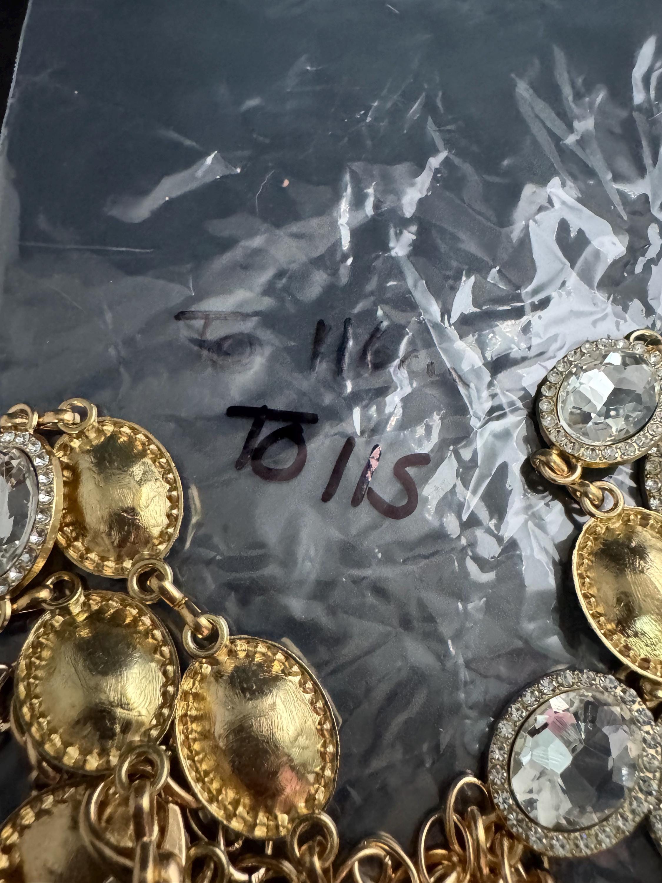 Diamante Gold panel link chain belt,  fits to 114 cm waist clear rhinestone vintage fashion