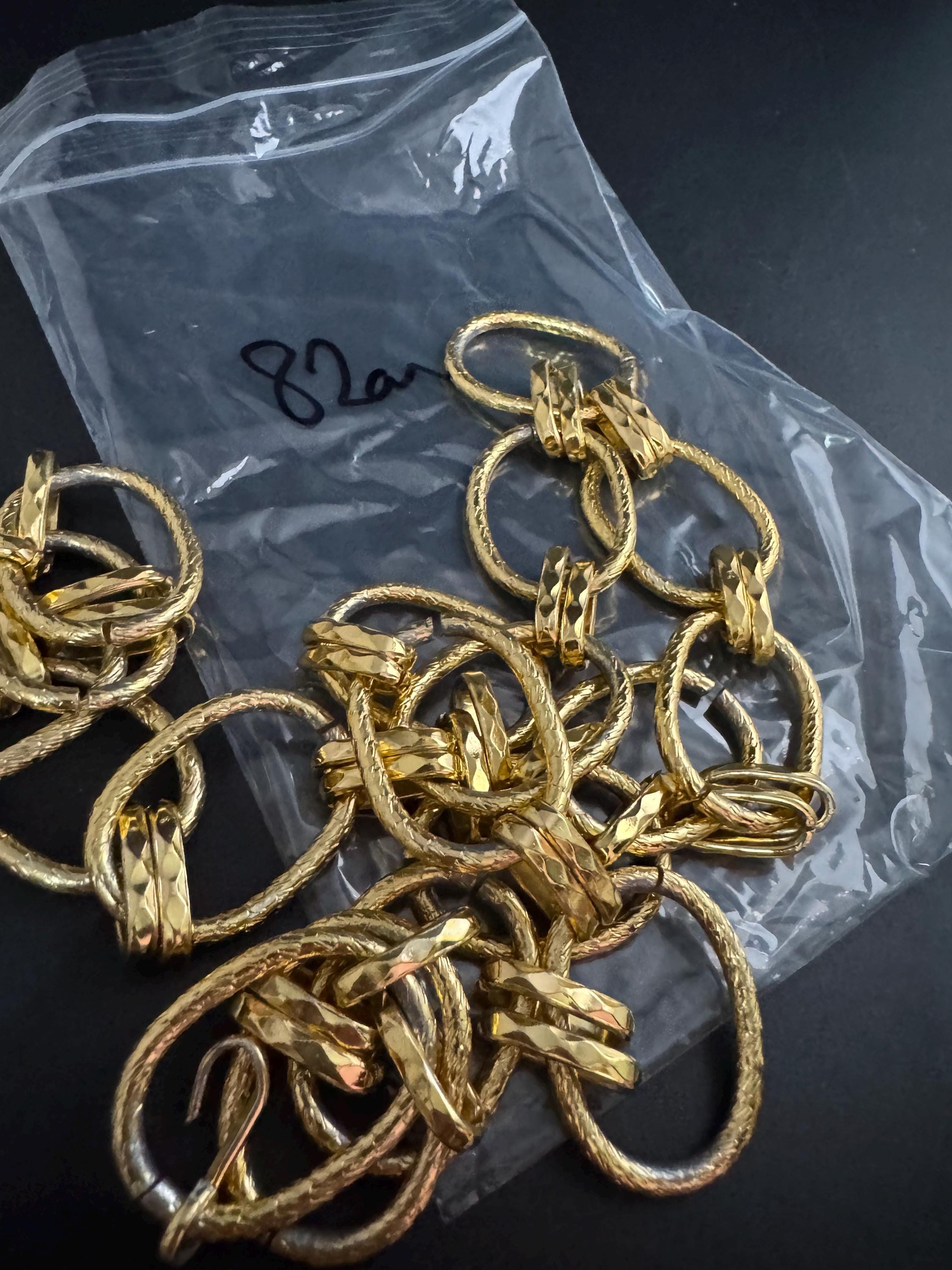 gold oval link chain belt, fits to 82cm engraved loops vintage fashion