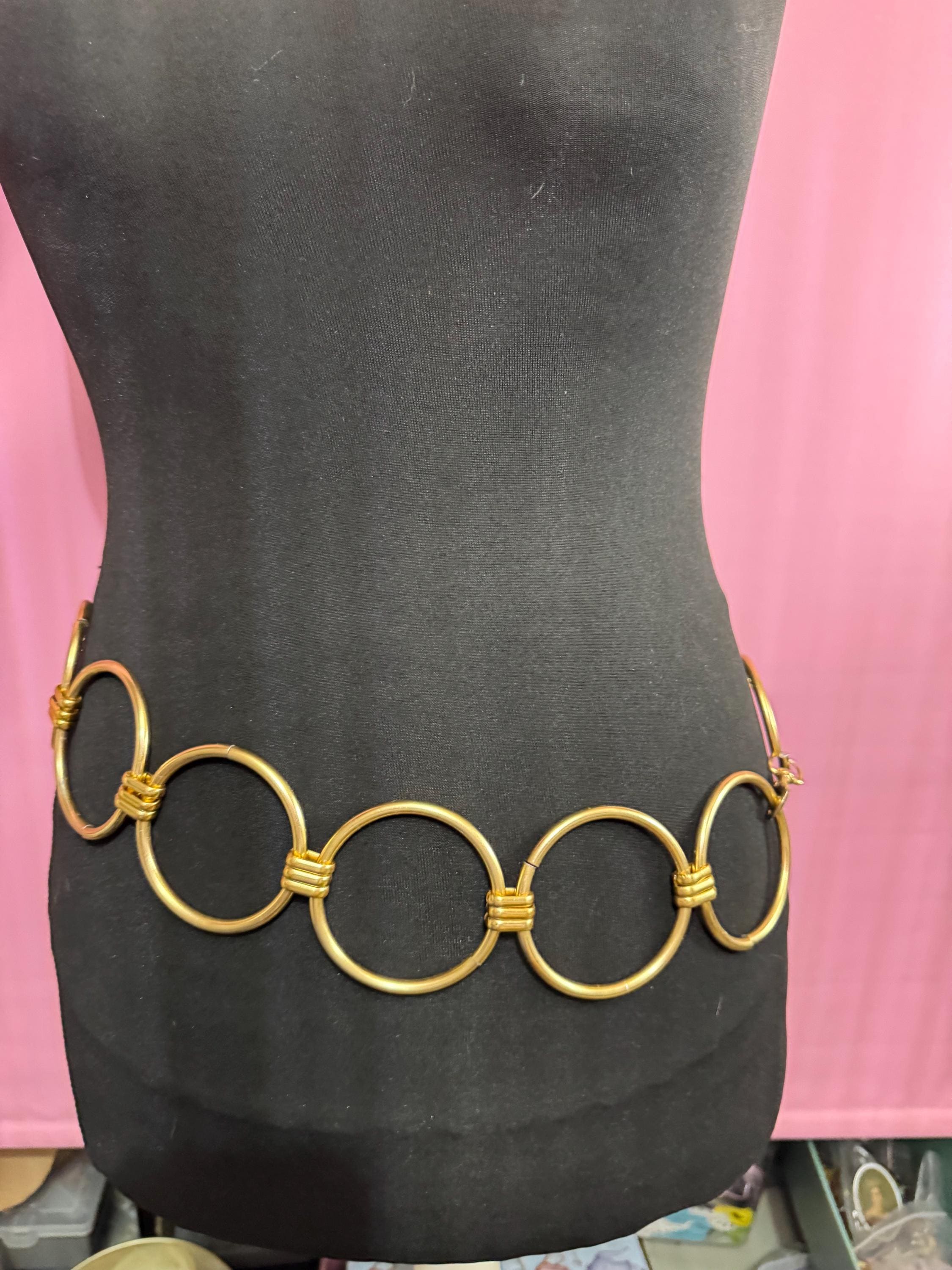 gold big hoop link chain belt, fits to 98cm chunky loops vintage fashion