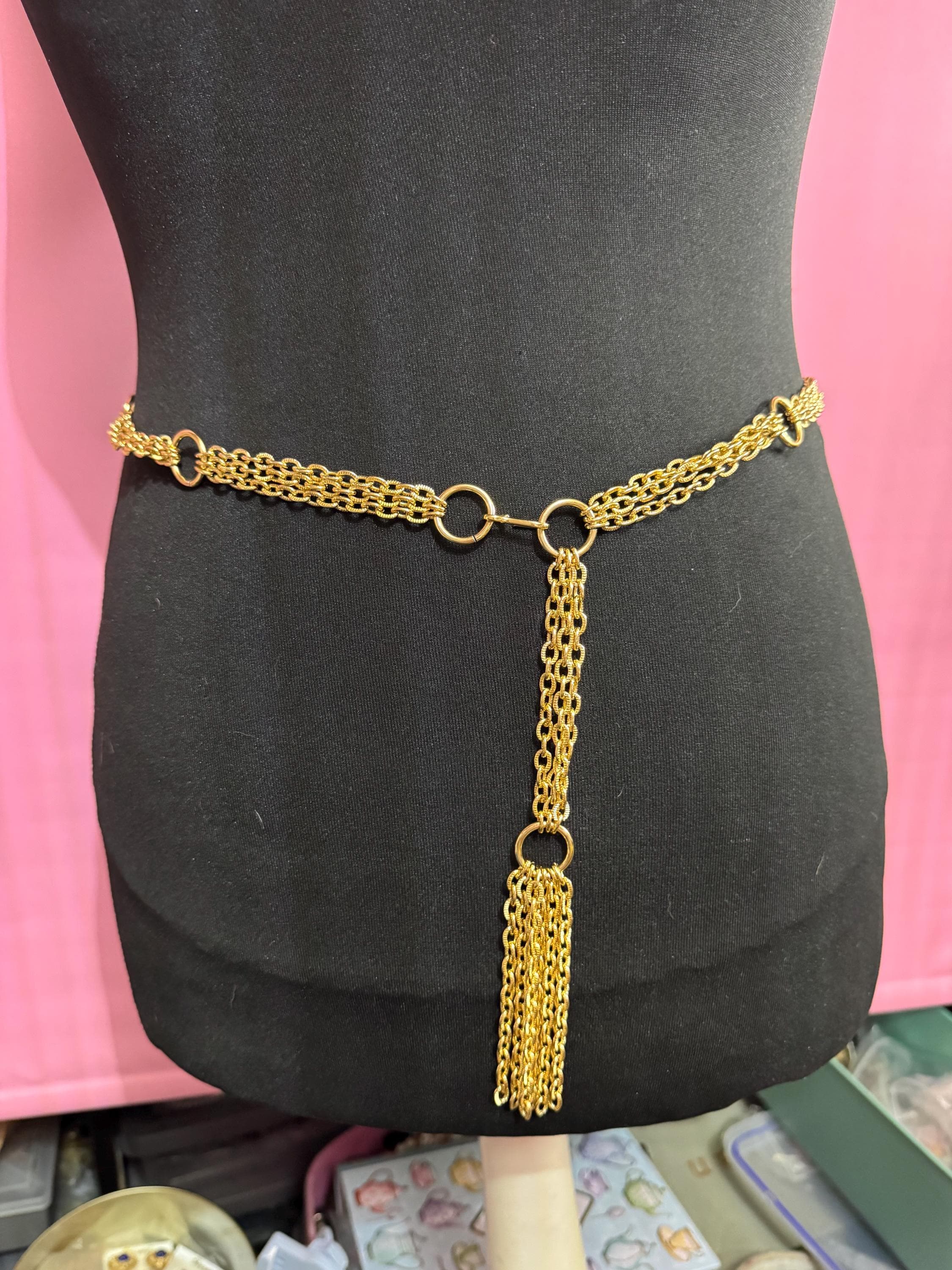 gold tassel drop chain belt, fits to 97cm chunky loops vintage fashion