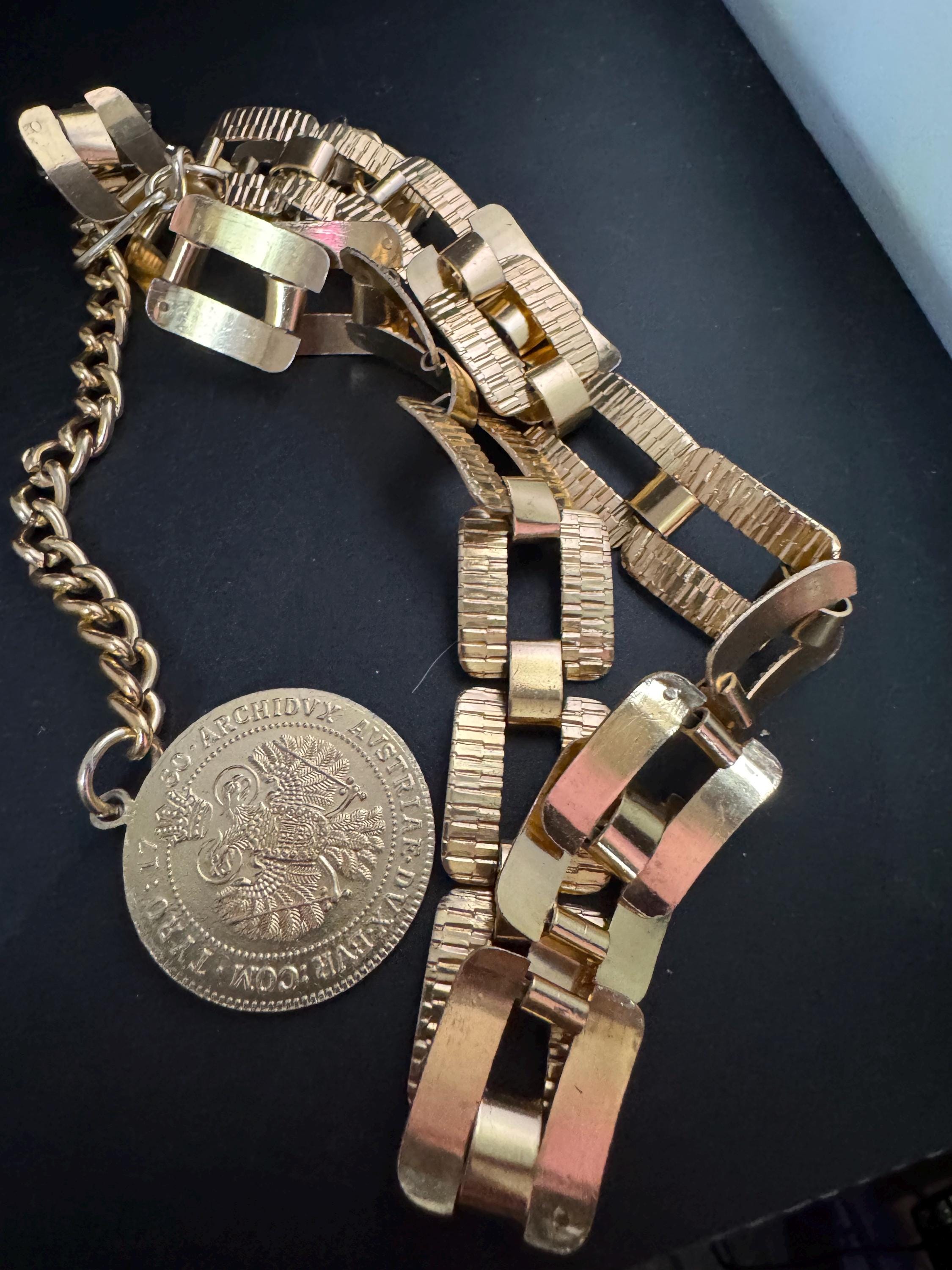 gold coin drop chain belt, fits 81 to 95cm 70s britalist vintage fashion