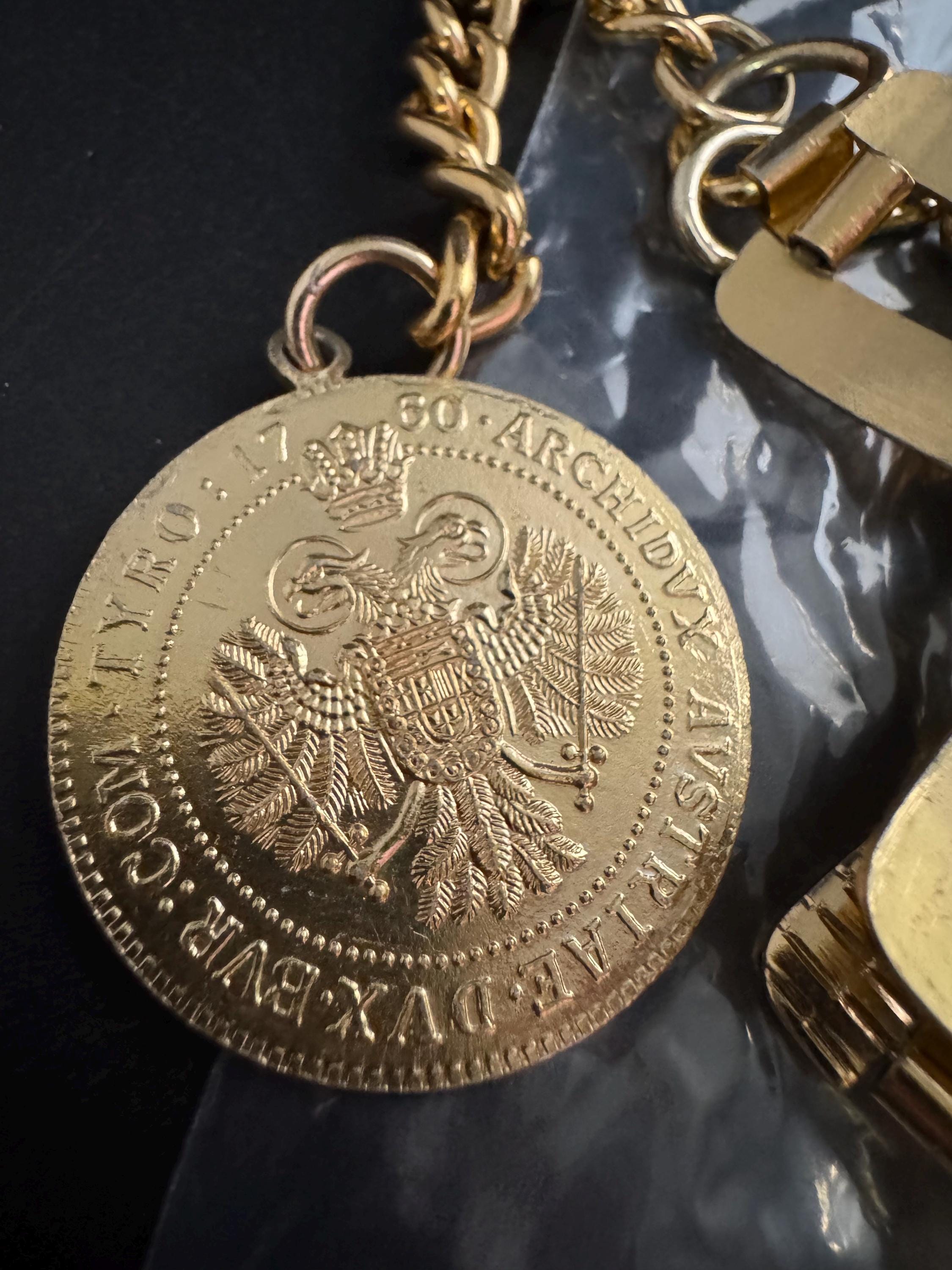 gold coin drop chain belt, fits 81 to 95cm 70s britalist vintage fashion