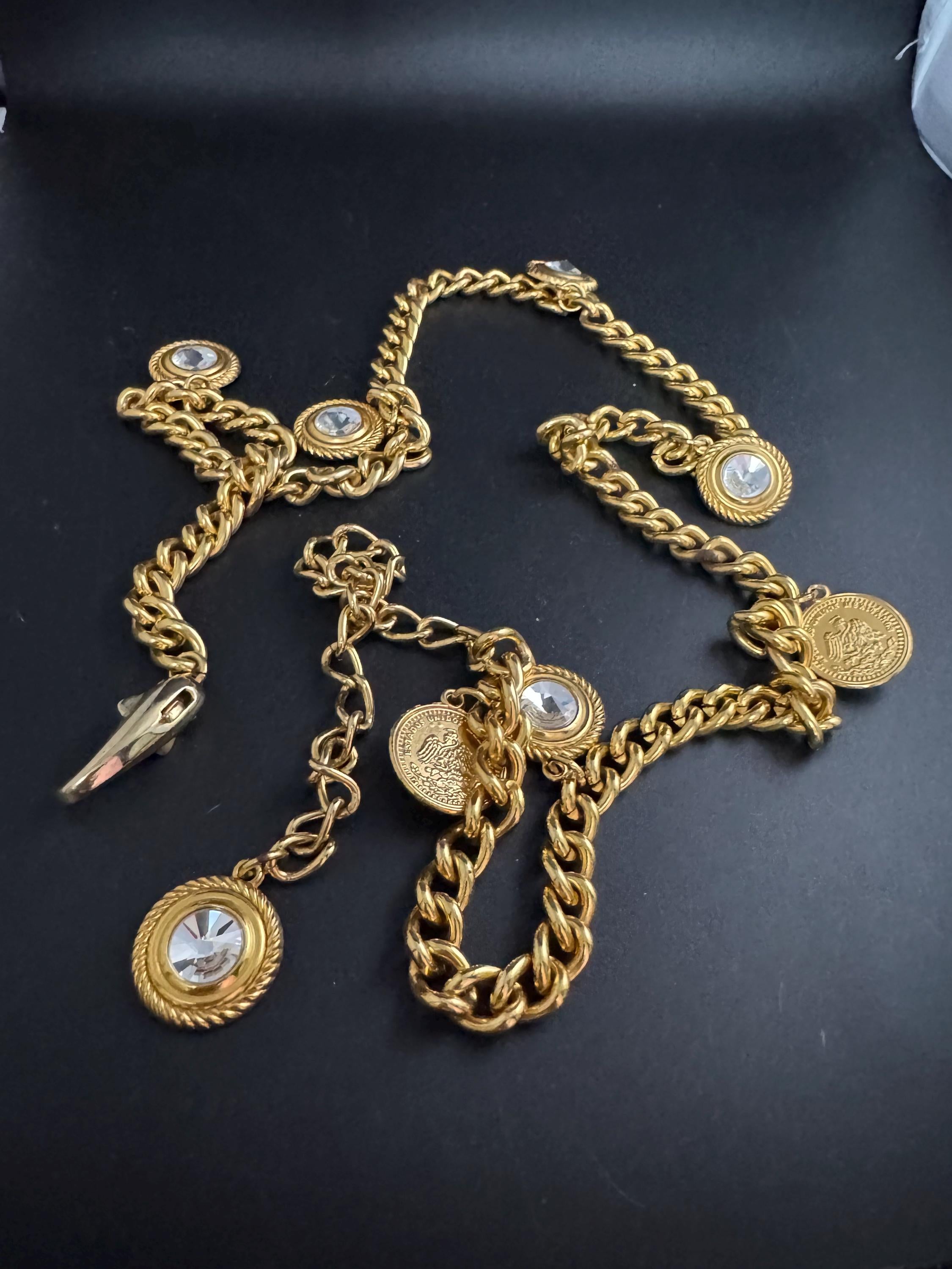 Etruscan gold coin diamanté chain belt, reversible and fits to 116cm vintage fashion