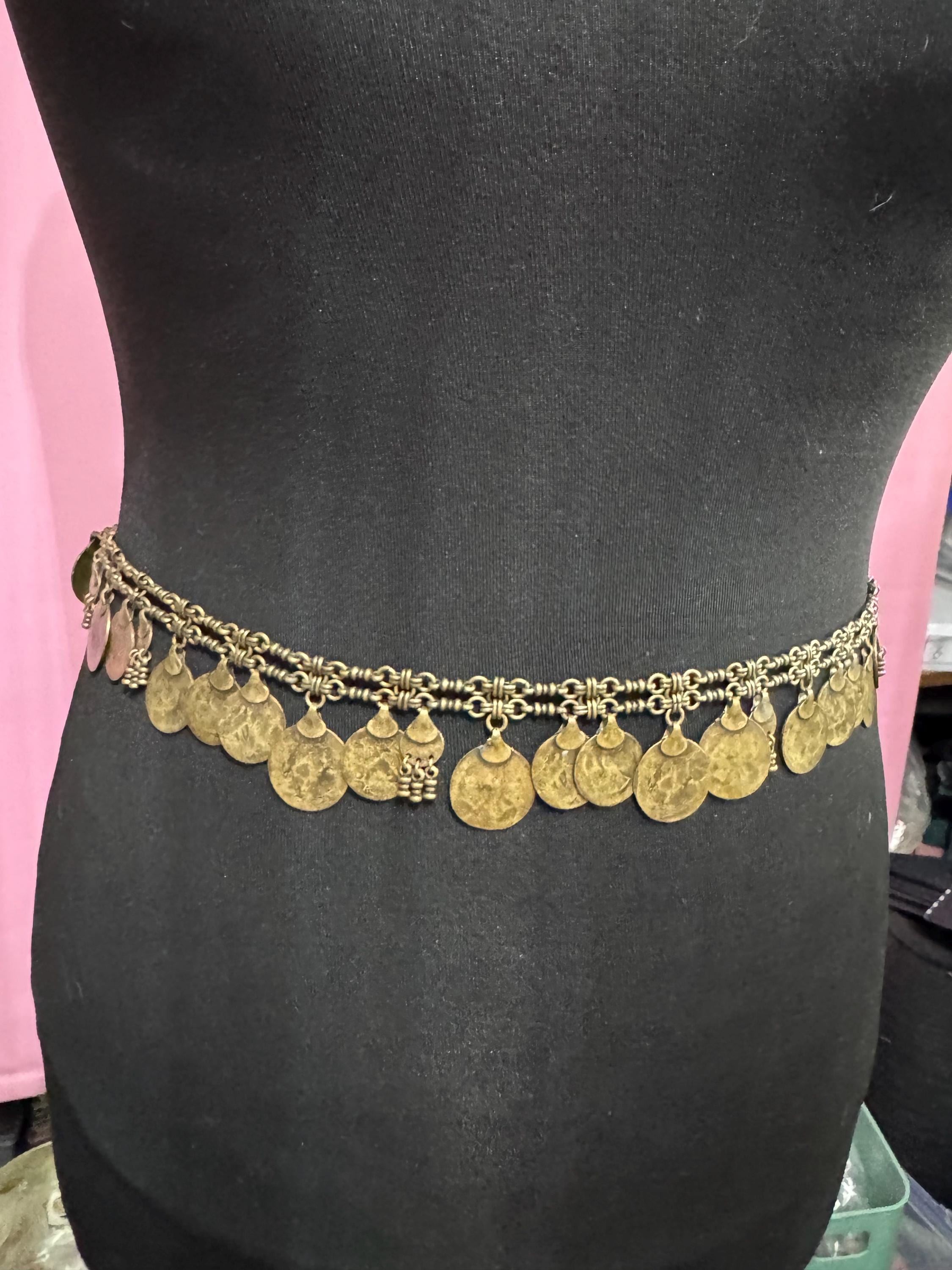 Antique bronze coin chain belt,  fits 93 to 116cm vintage fashion belly dancing