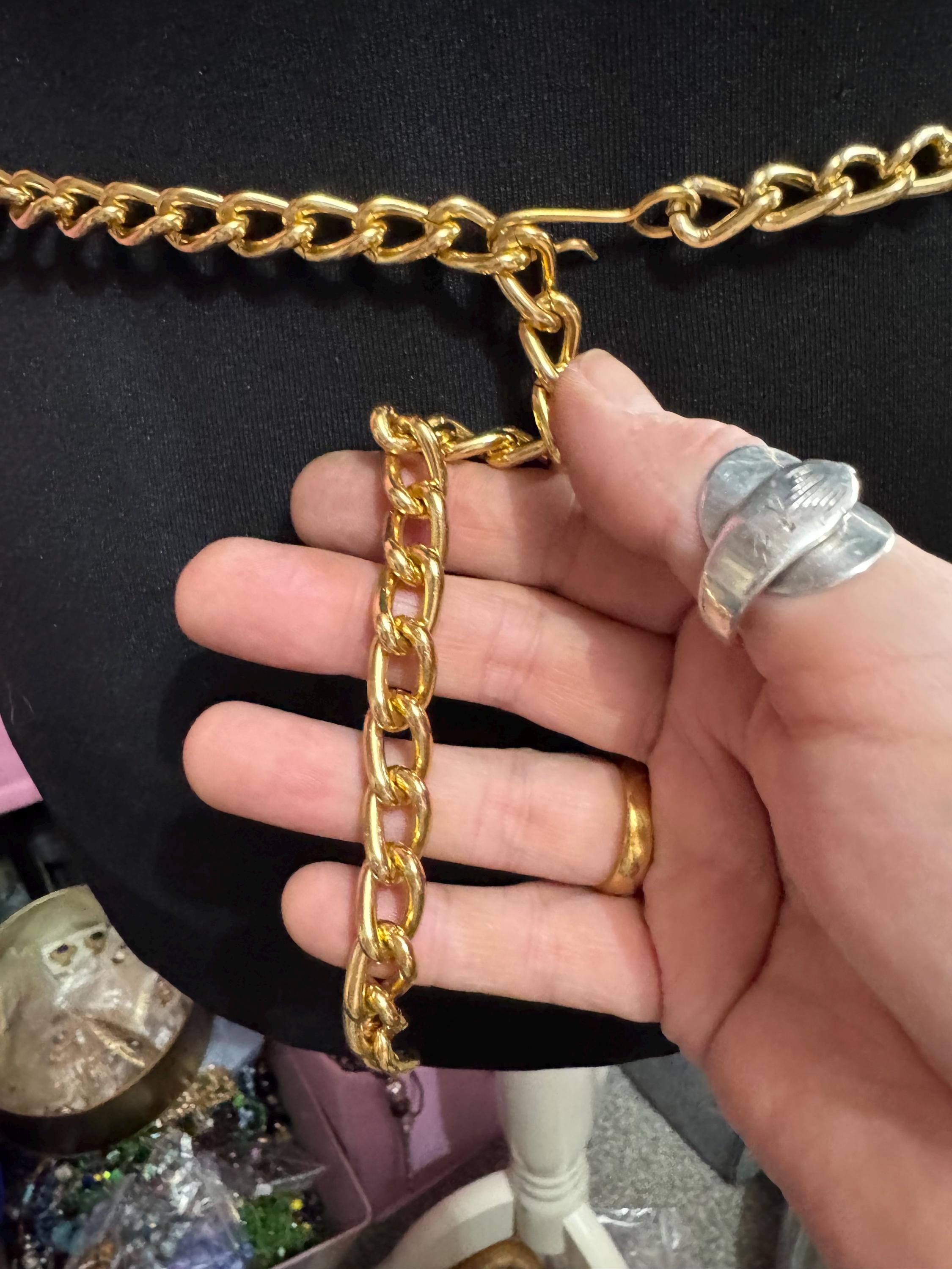 gold black layered chain belt, fits 74 to 100cm vintage fashion