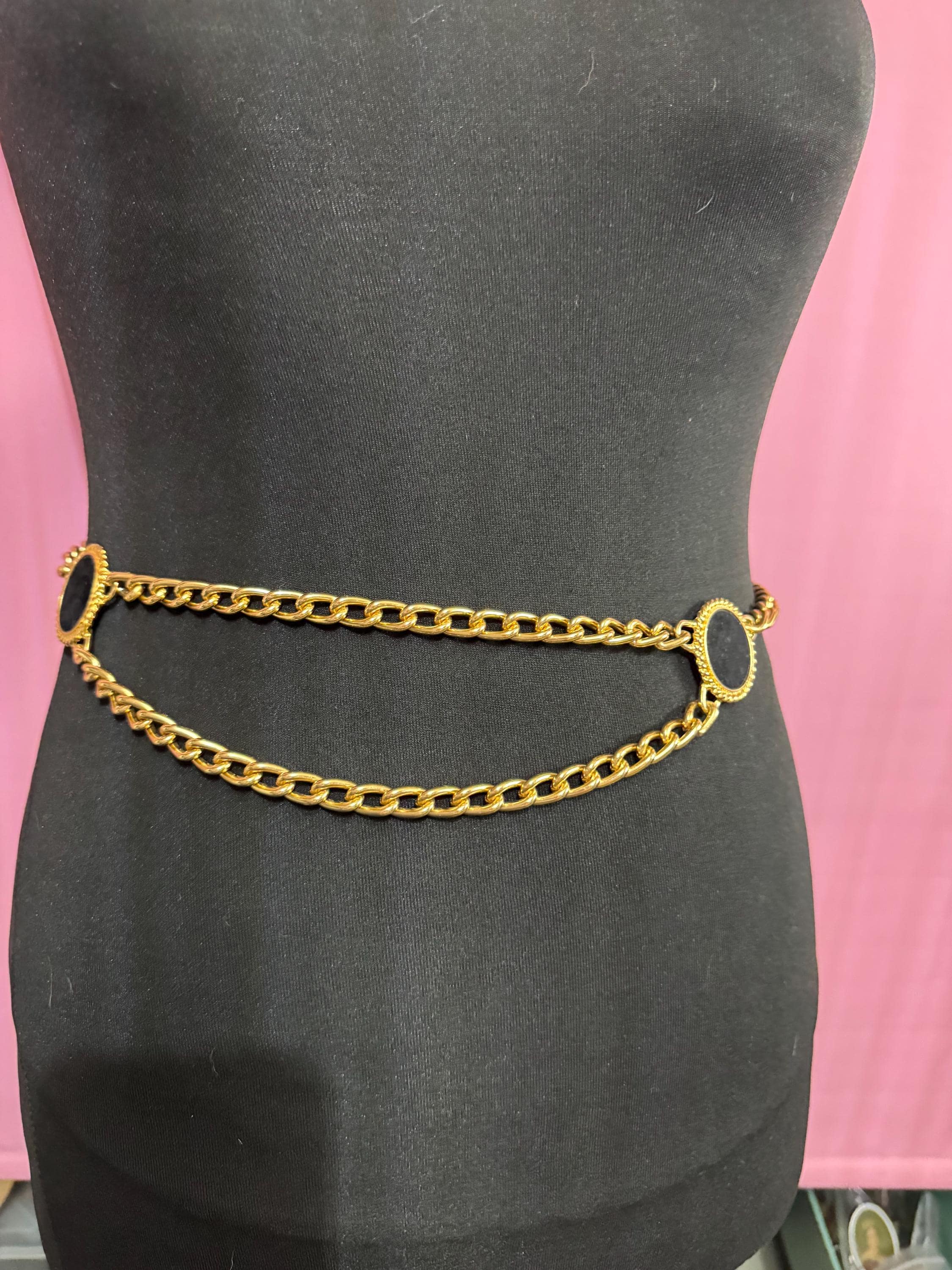 gold black layered chain belt, fits 74 to 100cm vintage fashion
