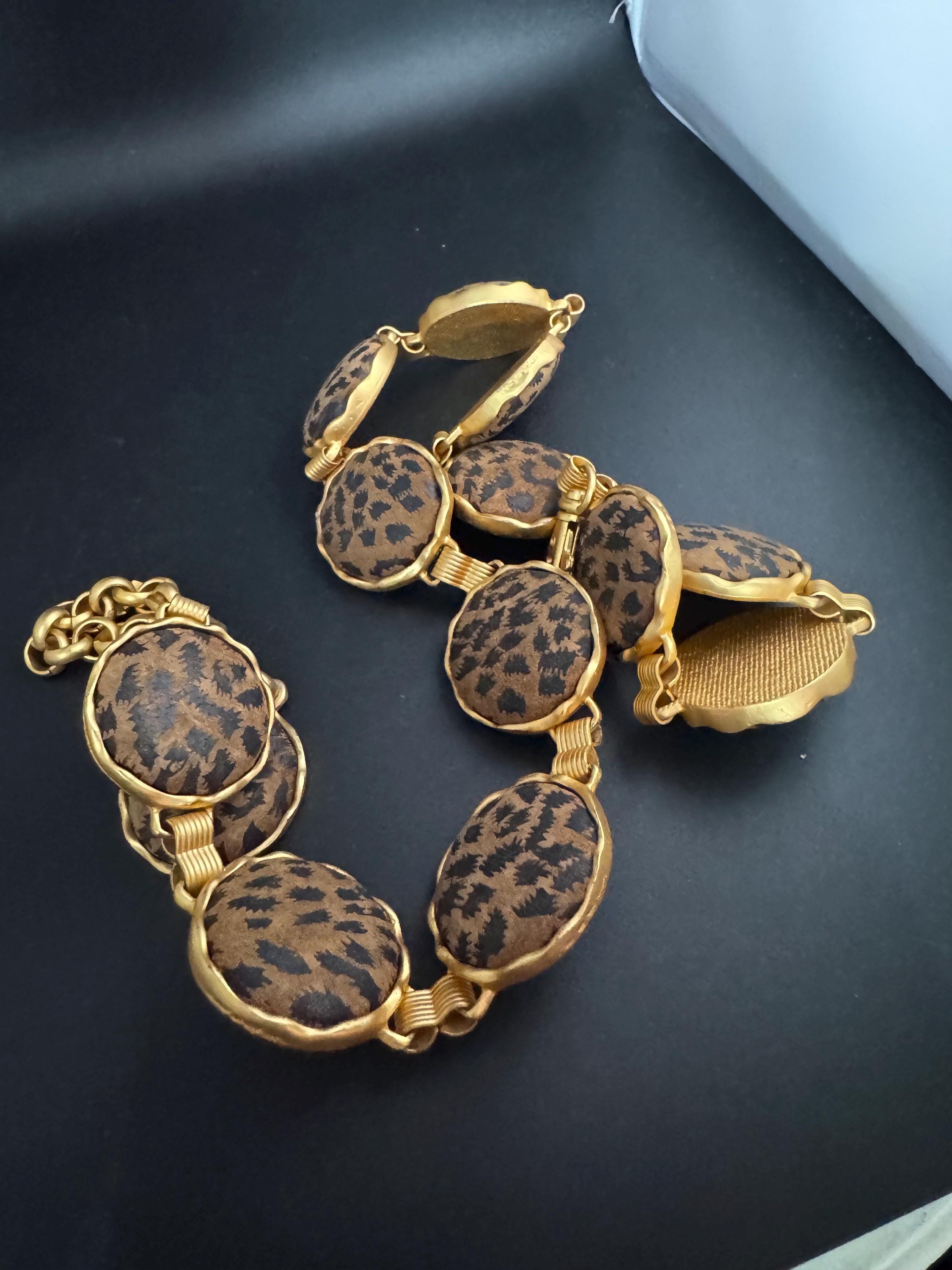 Matt gold animal print chain belt, fits 83 to 97cm chunky brown panel retro fashion