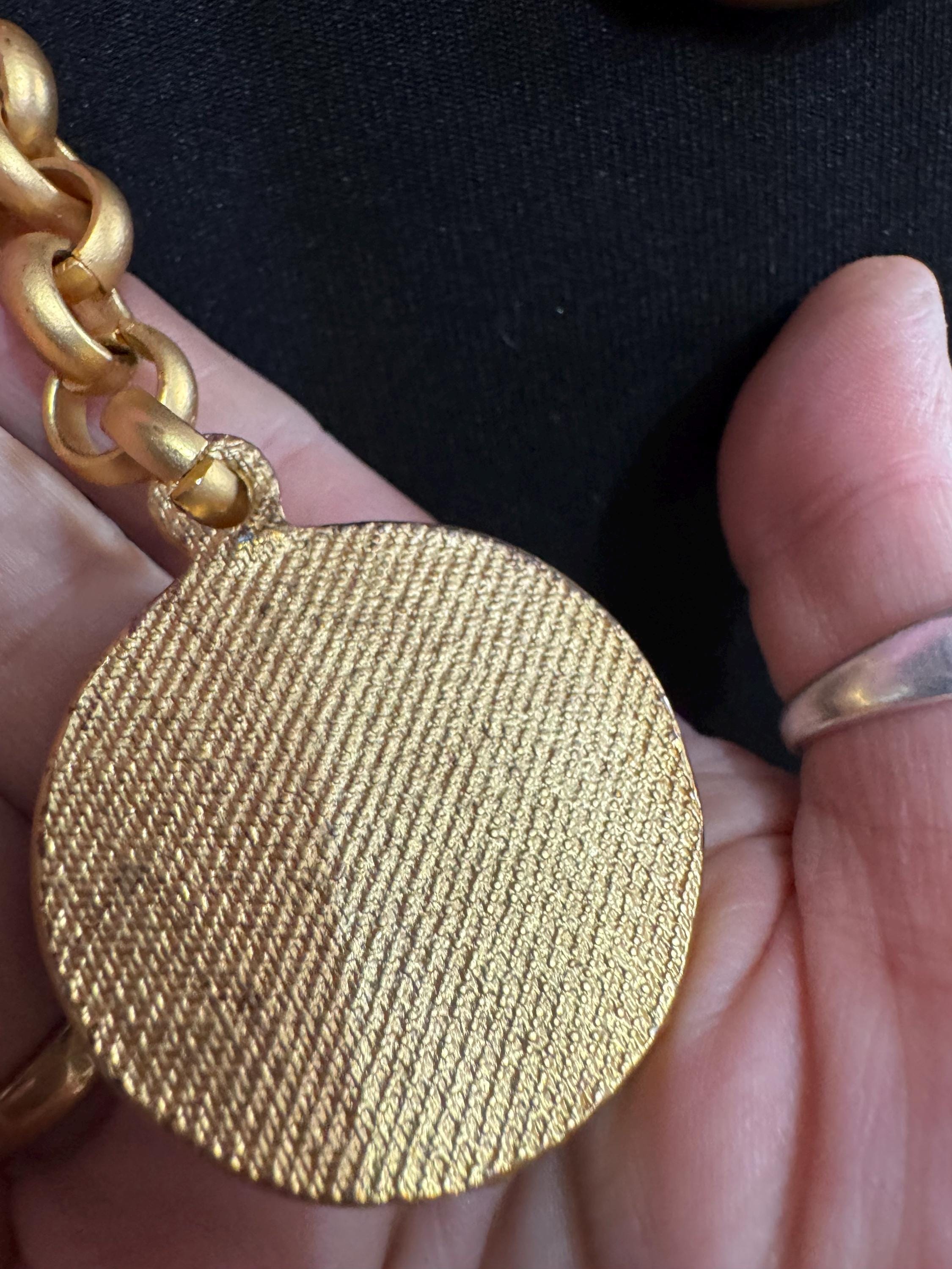 Matt gold animal print chain belt, fits 83 to 97cm chunky brown panel retro fashion