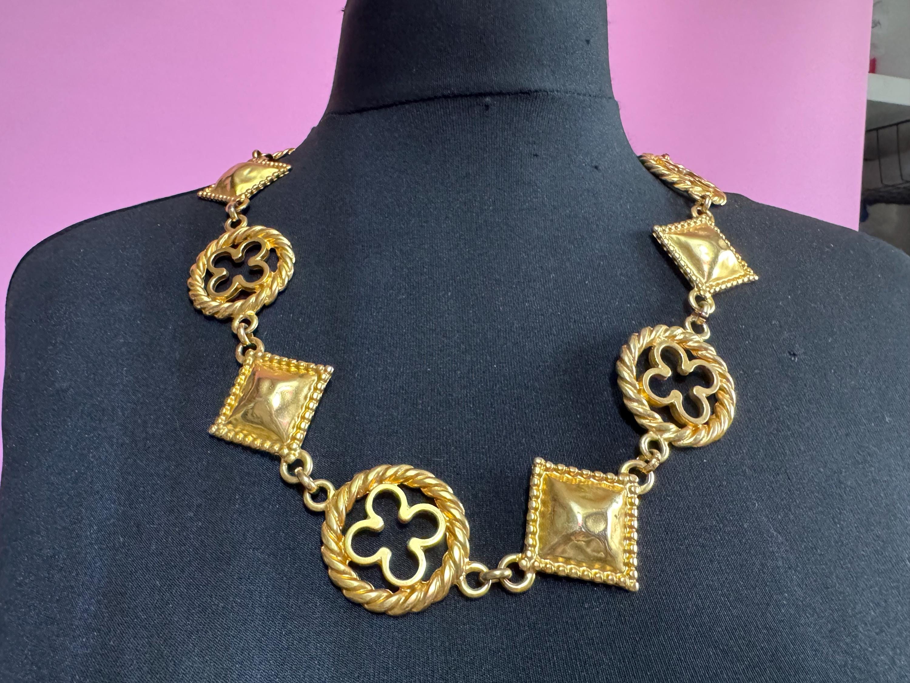 Statement gold collar necklace, 73cm petite belt ideal runway necklace