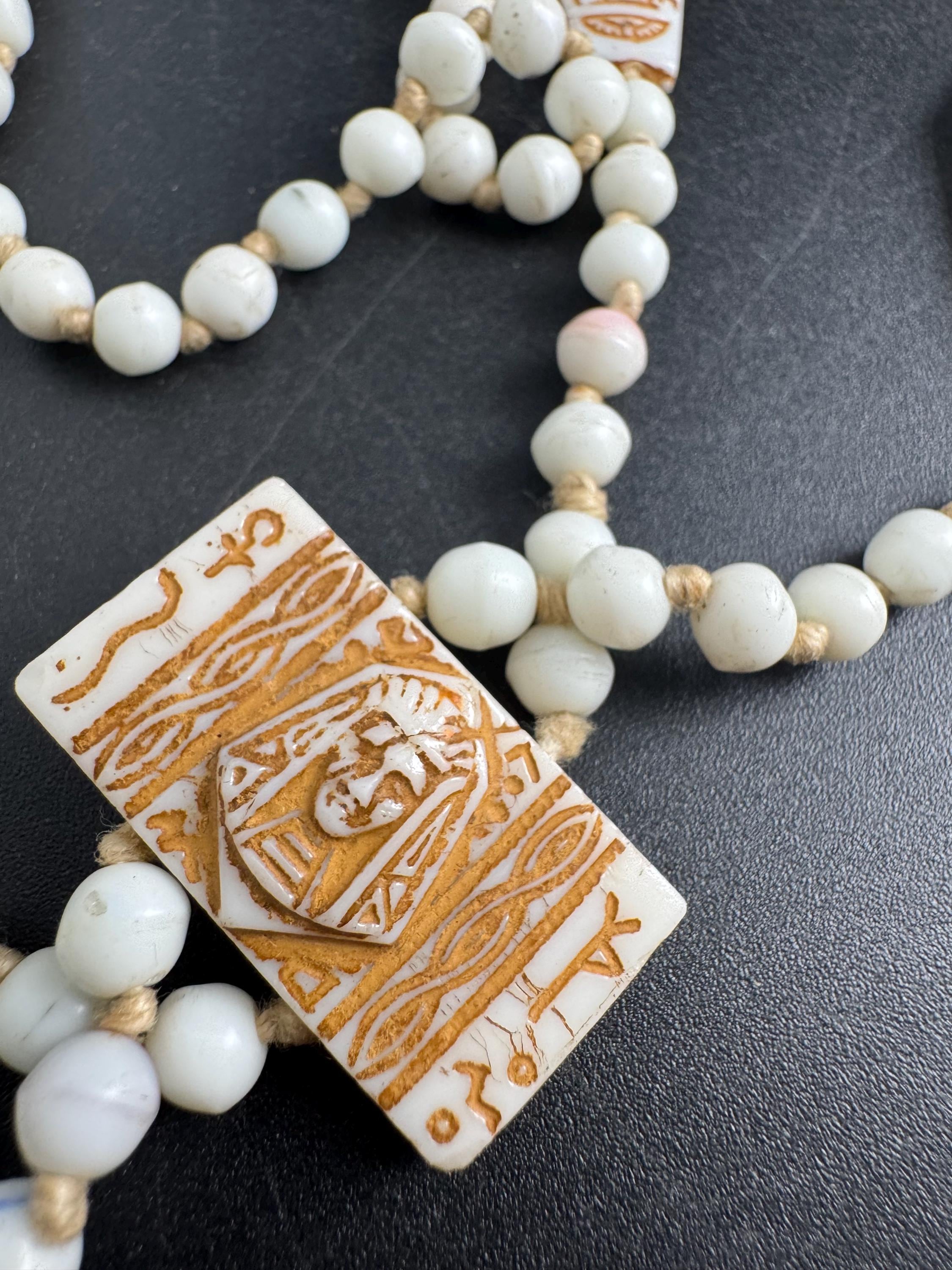 neiger UV coffin necklace, cream beads 84cm uranium glass