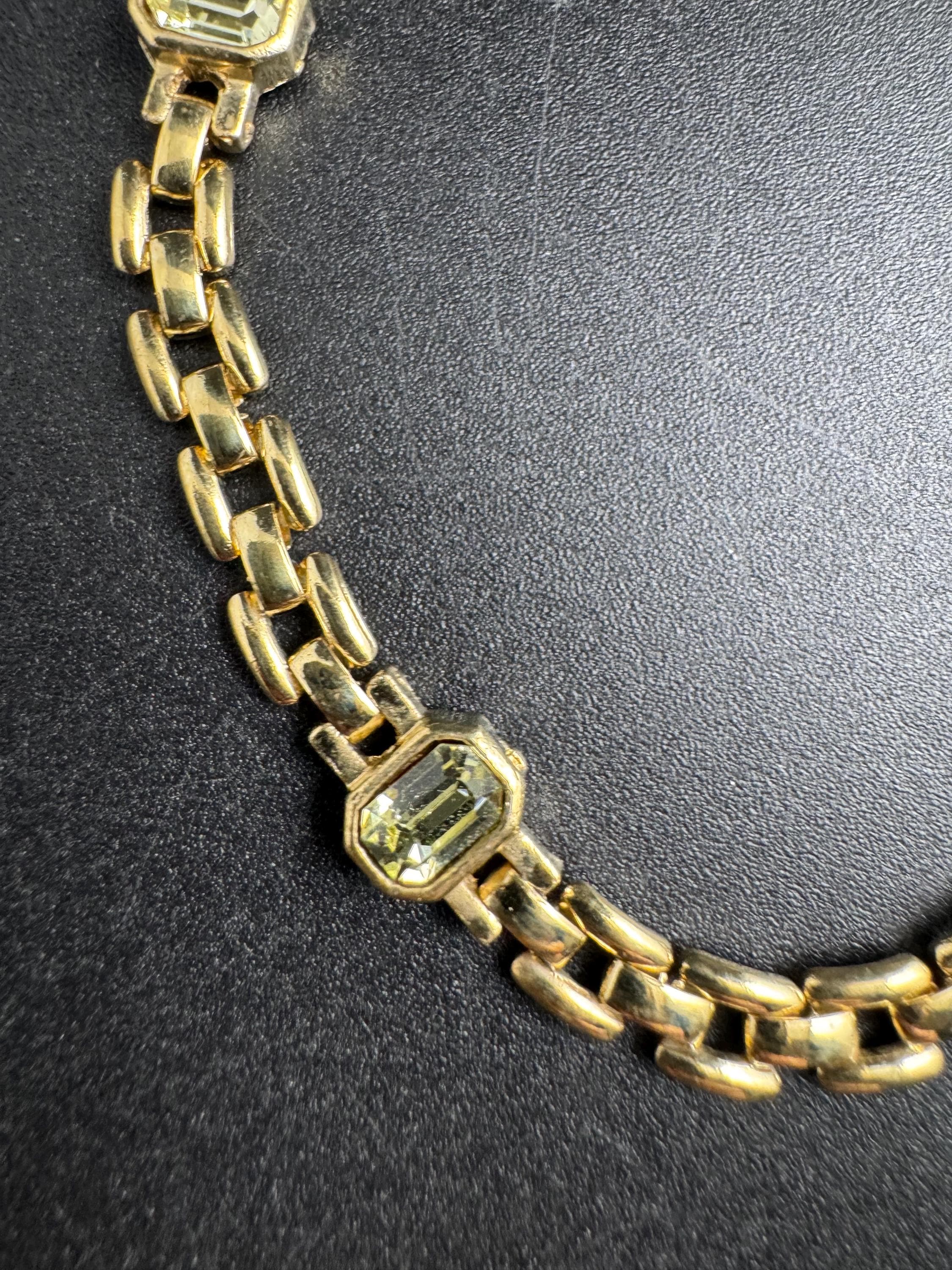 Slim Panther link rhinestone bracelet, yellow citrine octagon Swarovski crystals gold plated