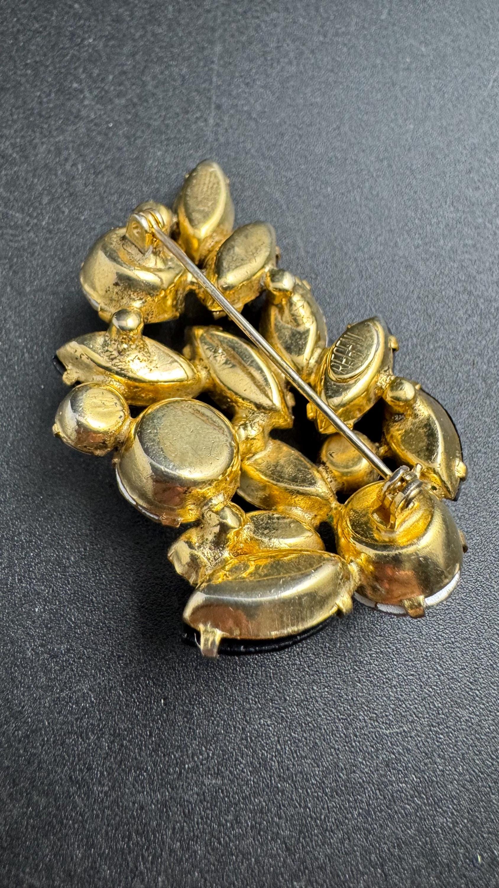 Regency AB rhinestone brooch, Aurora borealis and bronze stones