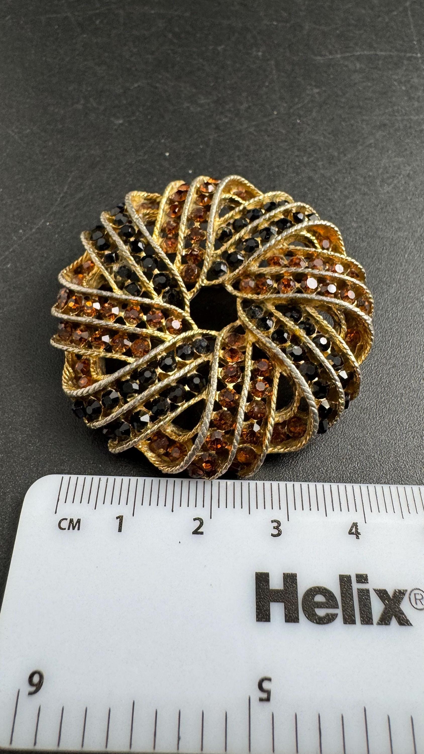 CAPRI brown black rhinestone brooch,  cognac glass, Vintage diamanté signed