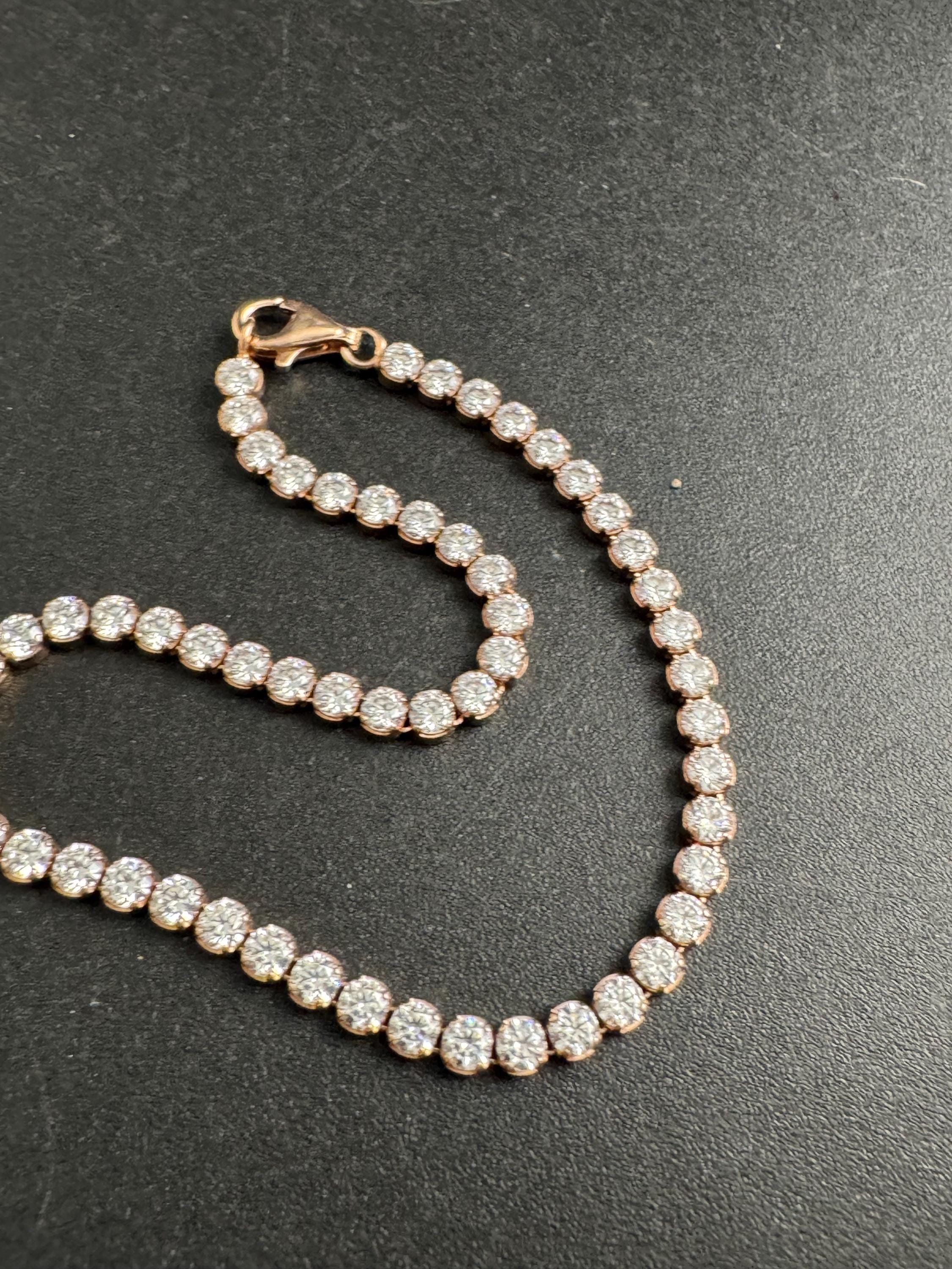 925 Rose Gold Amethyst Crystal Tennis Bracelet, Bezel Set Light Purple DQ Cz