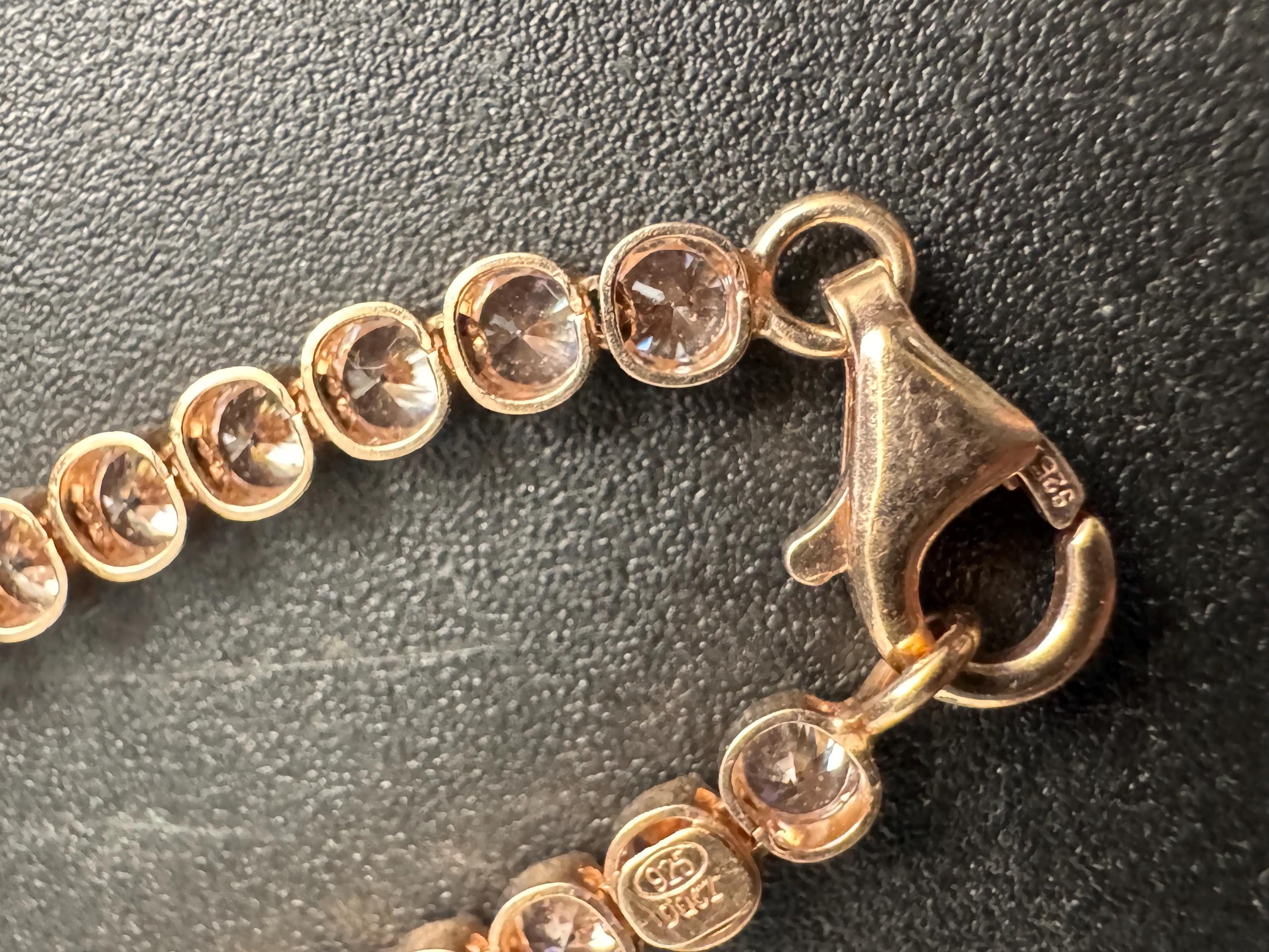 925 Rose Gold Amethyst Crystal Tennis Bracelet, Bezel Set Light Purple DQ Cz