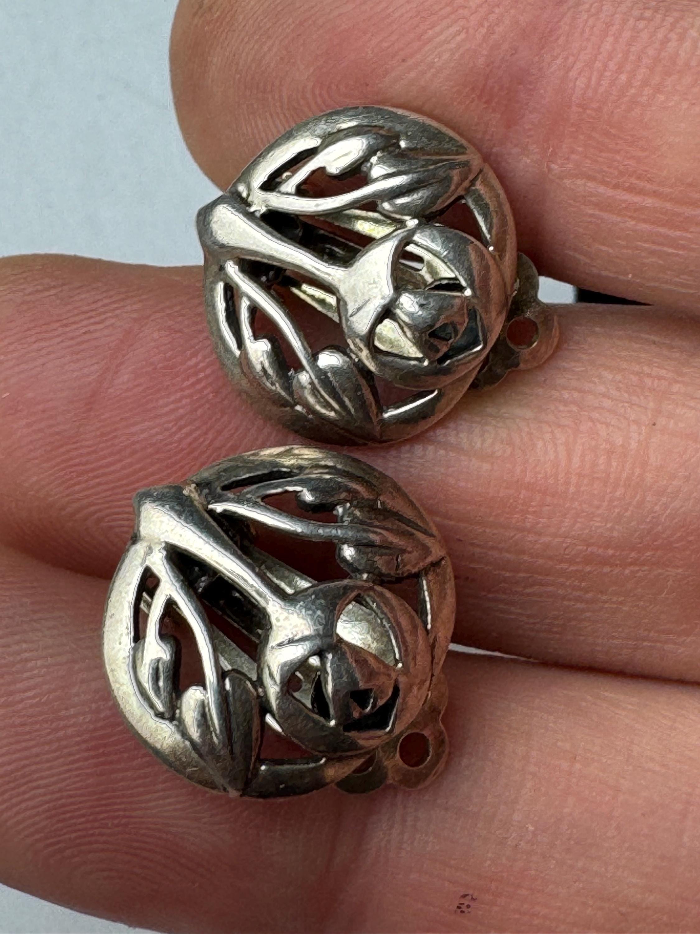 Kit heath 925 clip on earrings, 1.5cm arts and crafts style floral sterling silver
