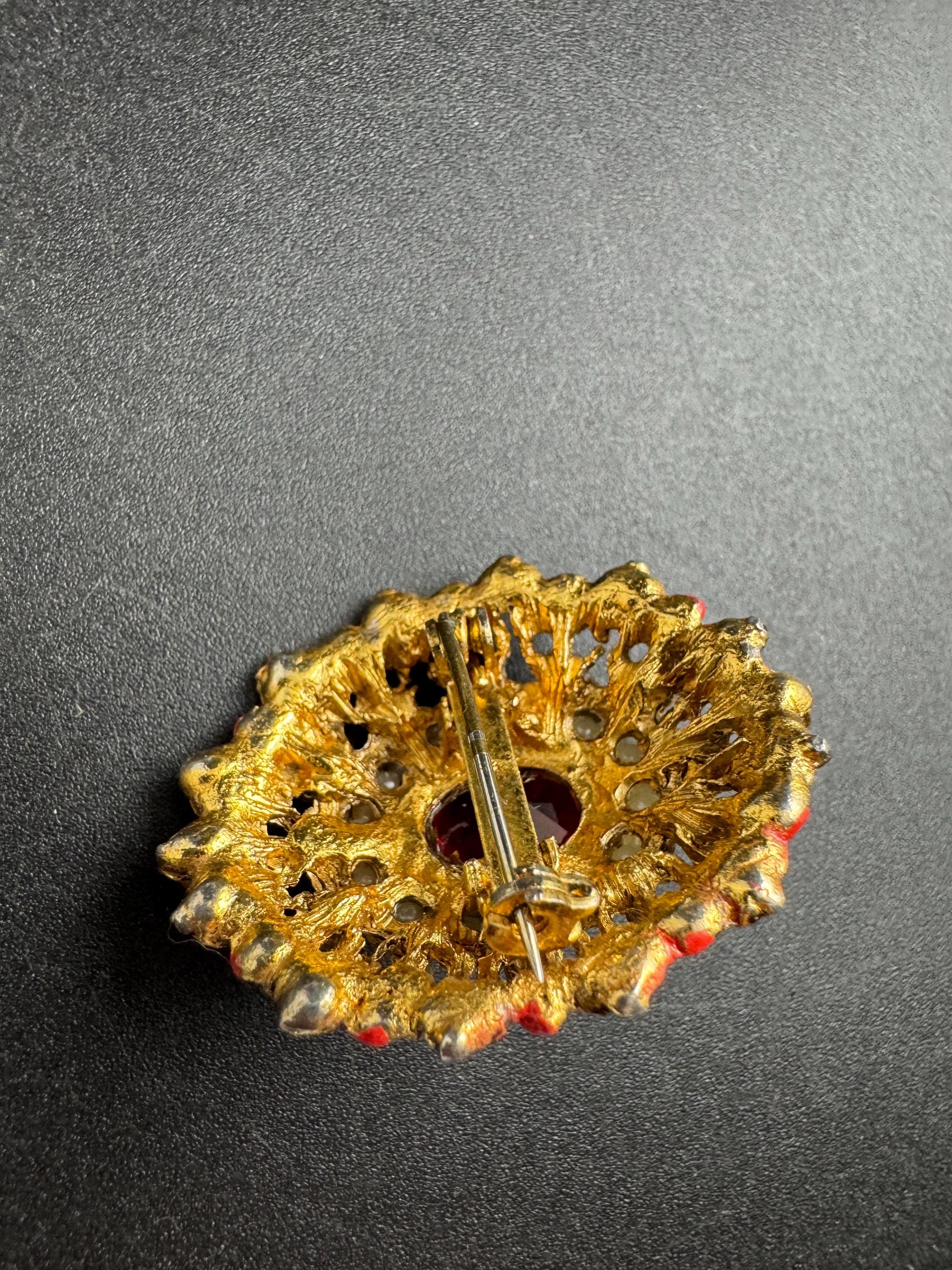 Oval ruby seed pearl Brooch: vintage Red Rhinestones