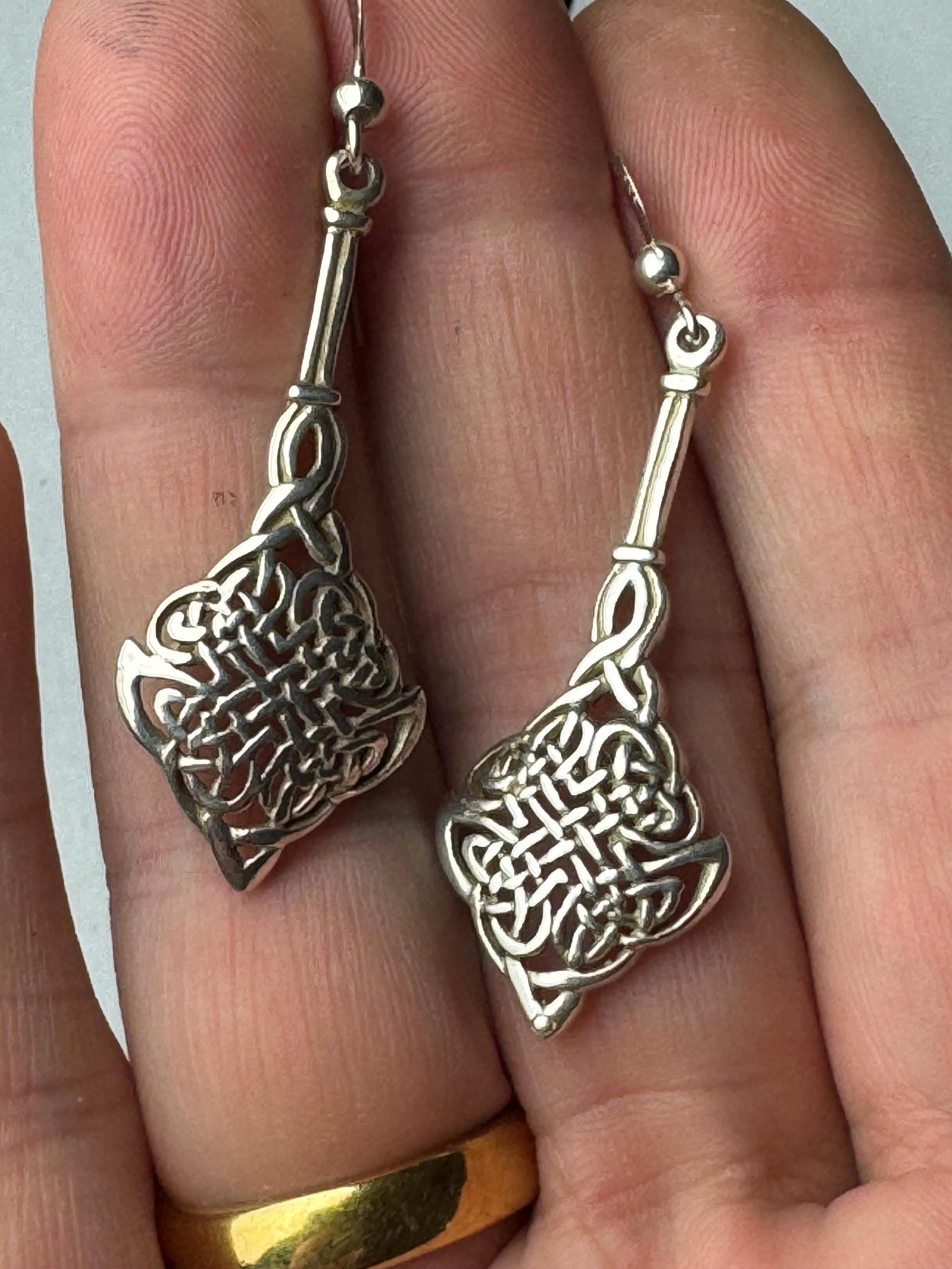 925 Silver Celtic dangly Earrings,  Pierced ears cut out workin sterling
