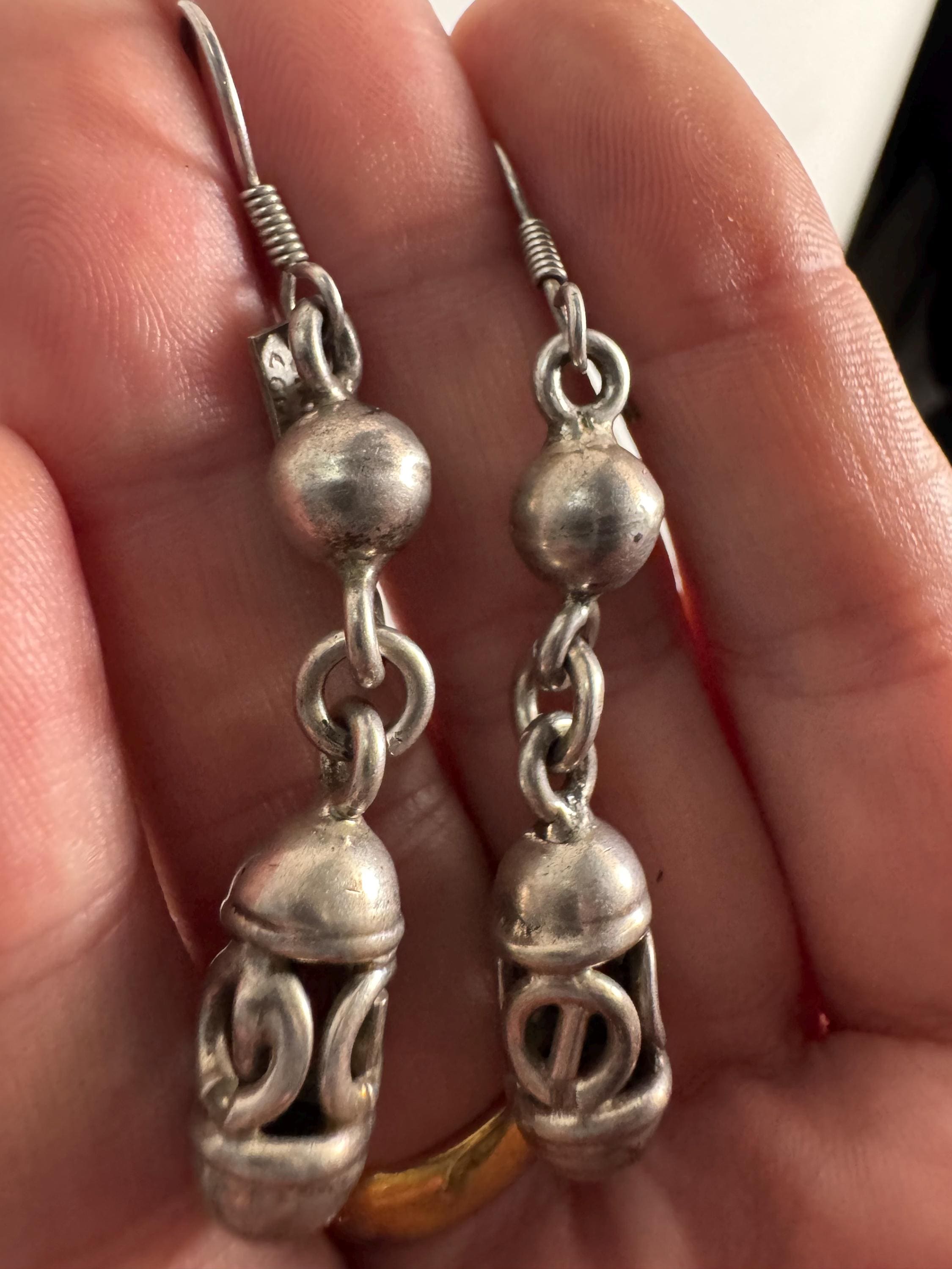 TAXCO 925 drop earrings, Mexican sterling silver 5cm weighty vintage