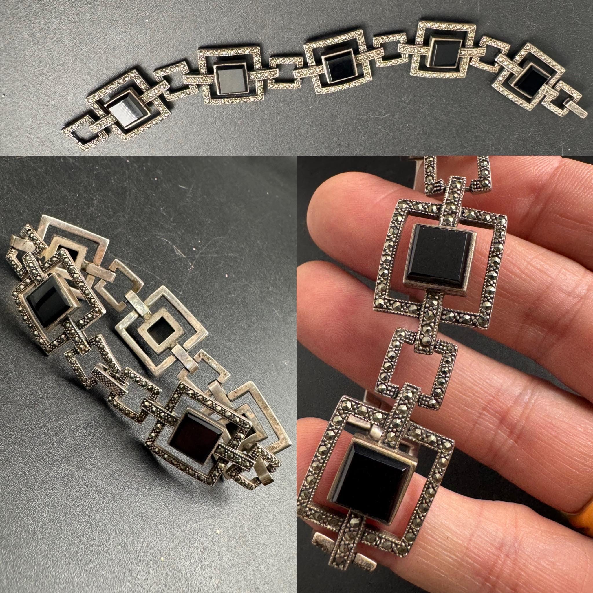 925 Sterling silver onyx panel  bracelet, 26gms 18cm