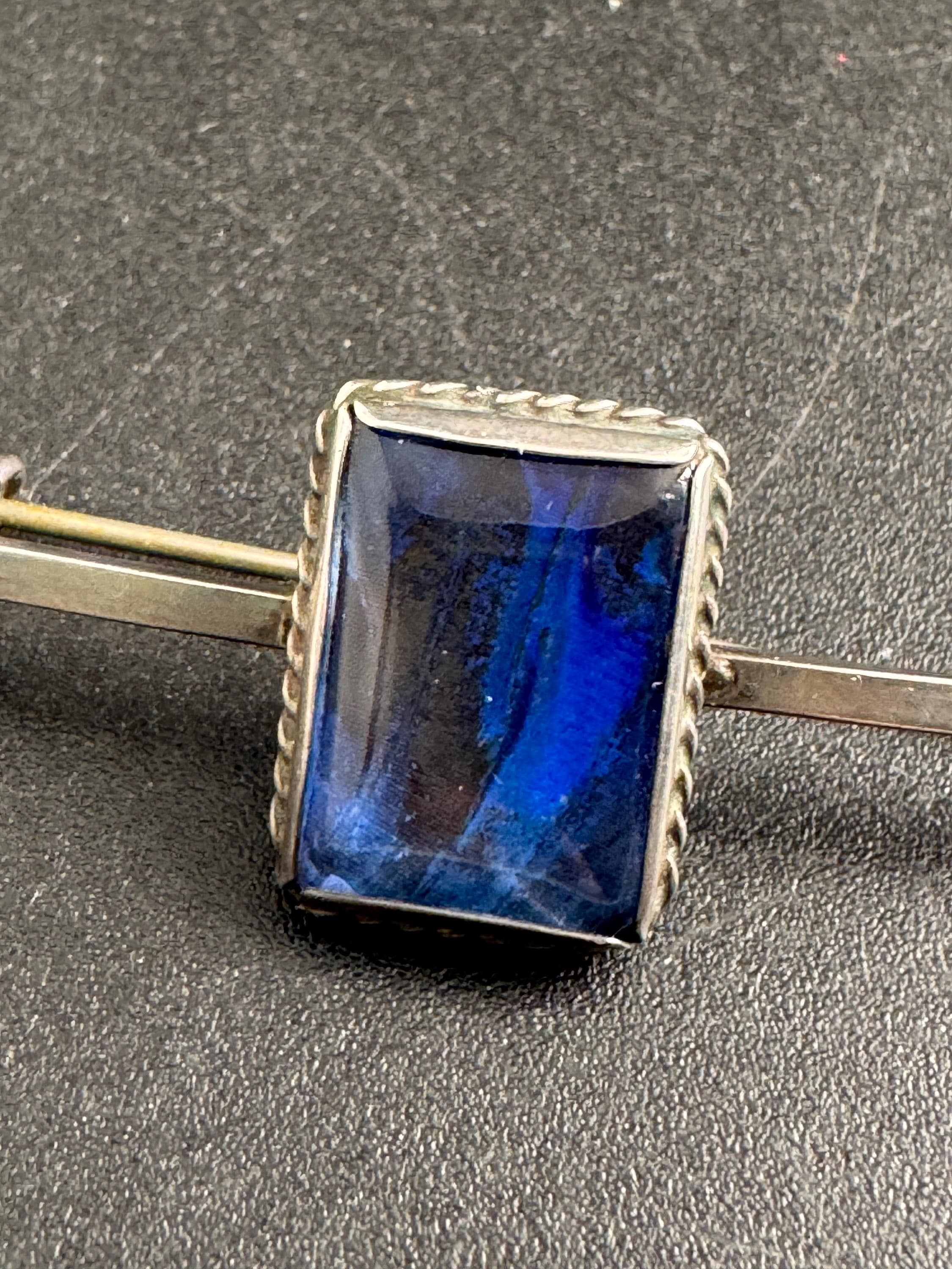 925 Art deco Butterfly Wing brooch , blue and sterling silver 5cm