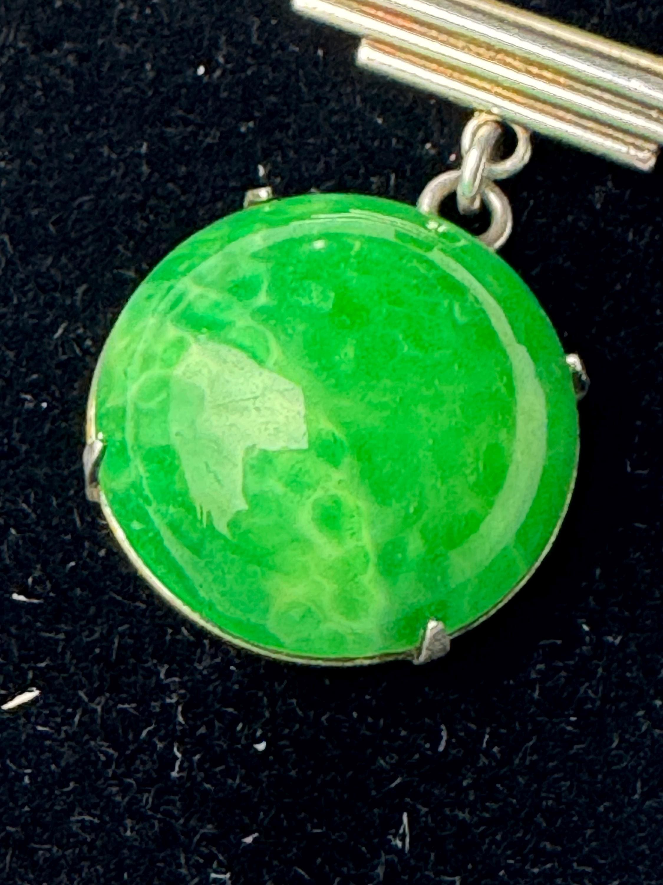 Victorian gemstone silver dropper brooch, 925 sterling jadeite or agate pin with a c clasp