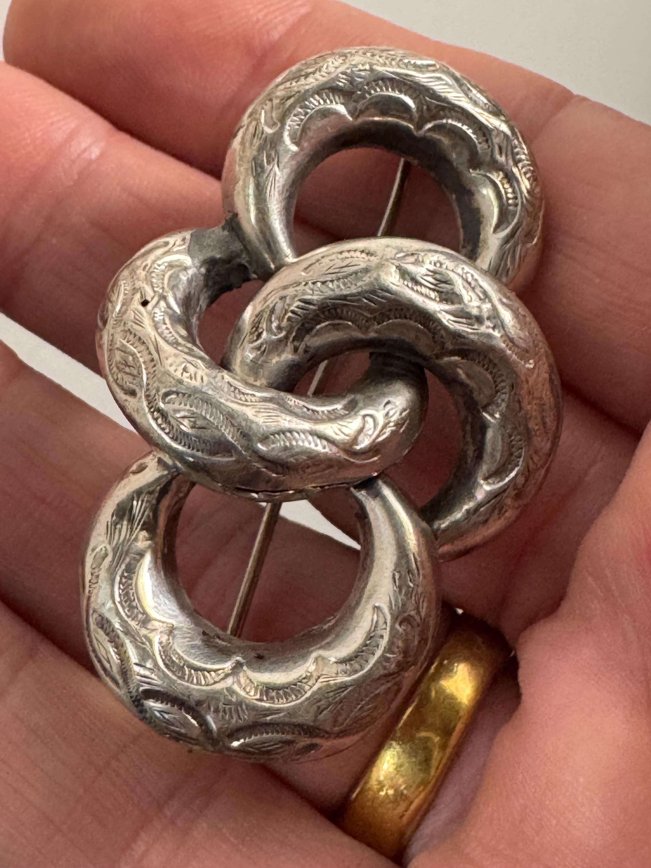 Victorian eternal lovers knot brooch,  solid silver sweetheart pin 5cm