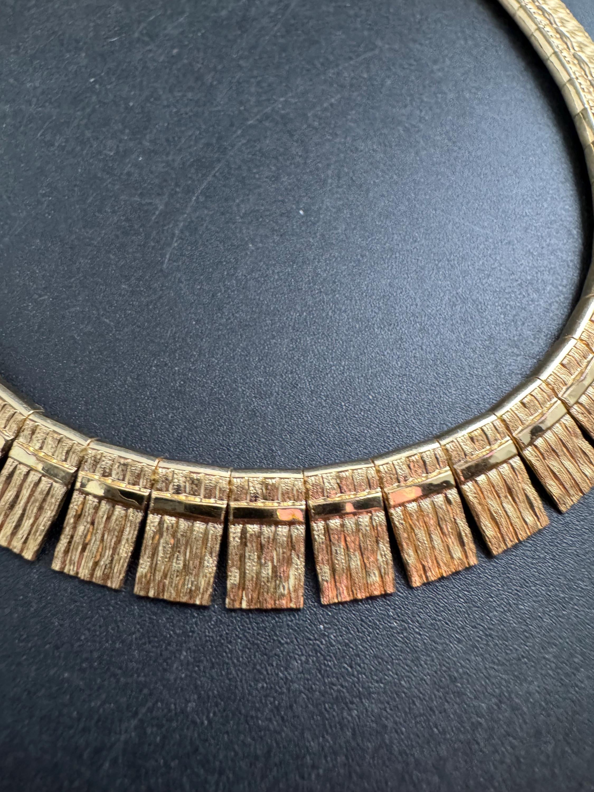 Egyptian wide gold choker necklace, cleopatra fringed style vintage