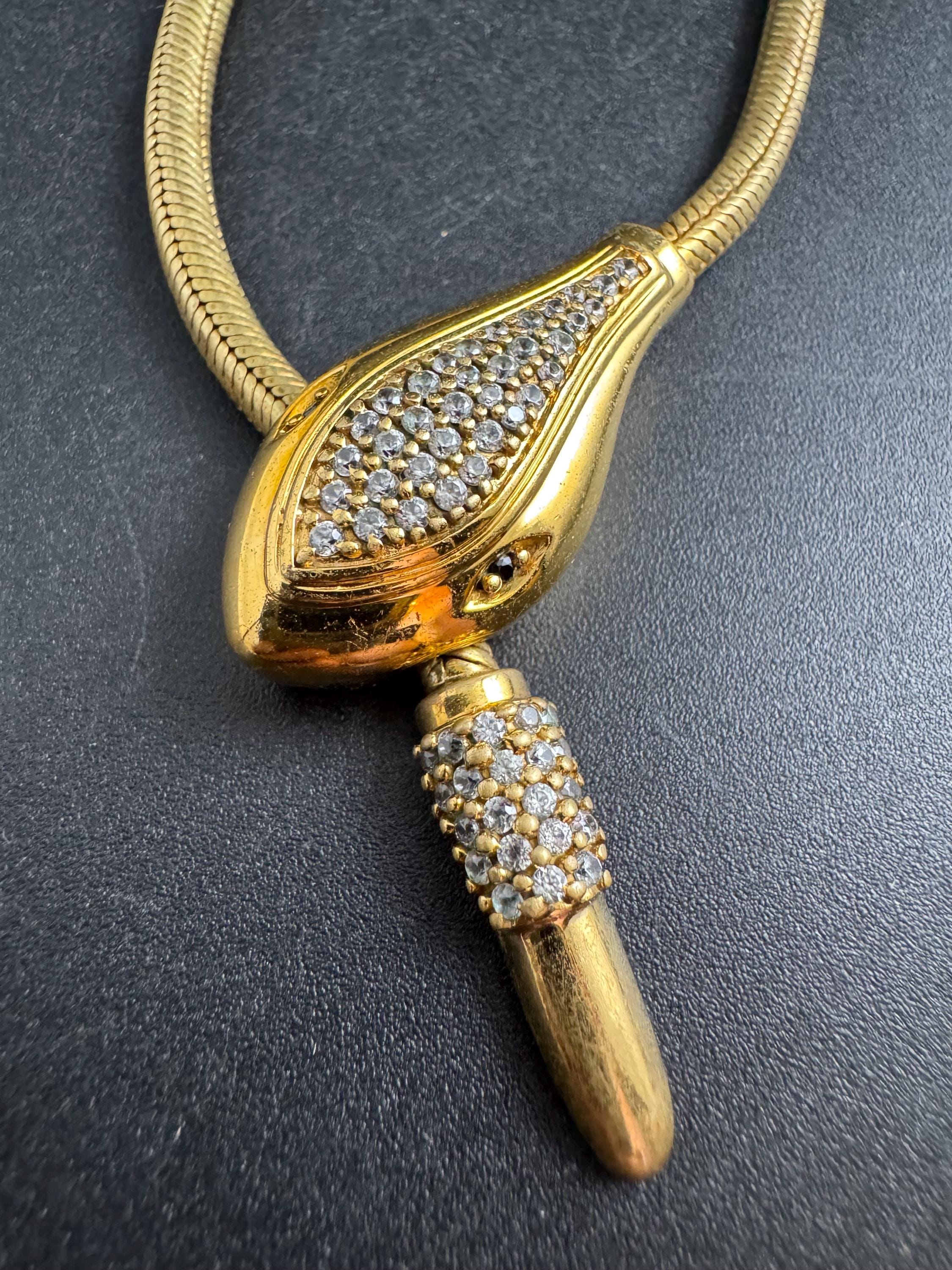 Vintage snake head chain choker, gold tone necklace by Danbury mint