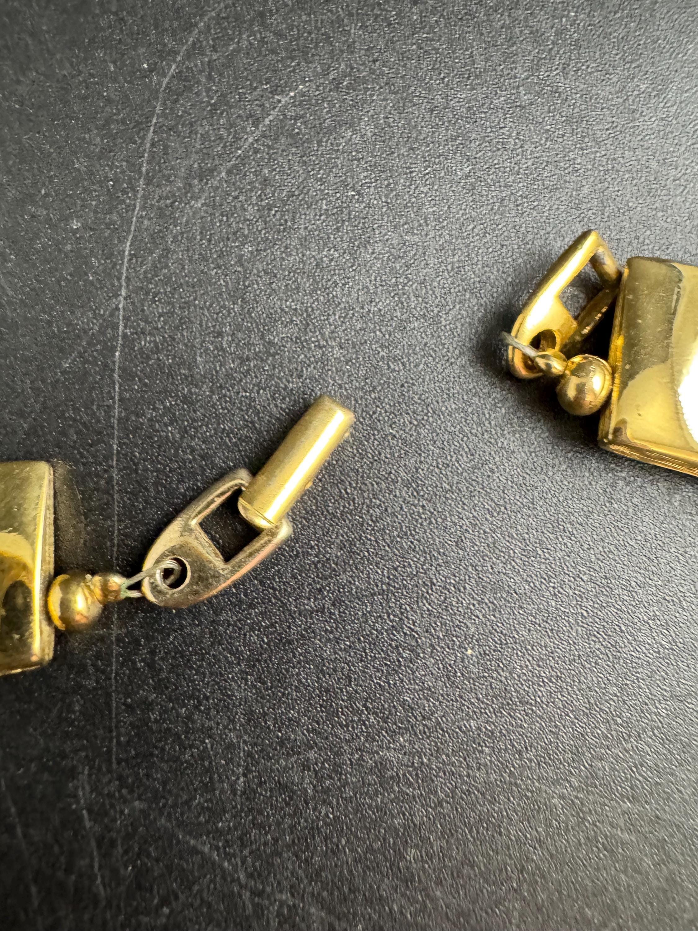 Signed NAPIER cream Enamel Choker: petite neck Vintage Gold Tone chain necklace