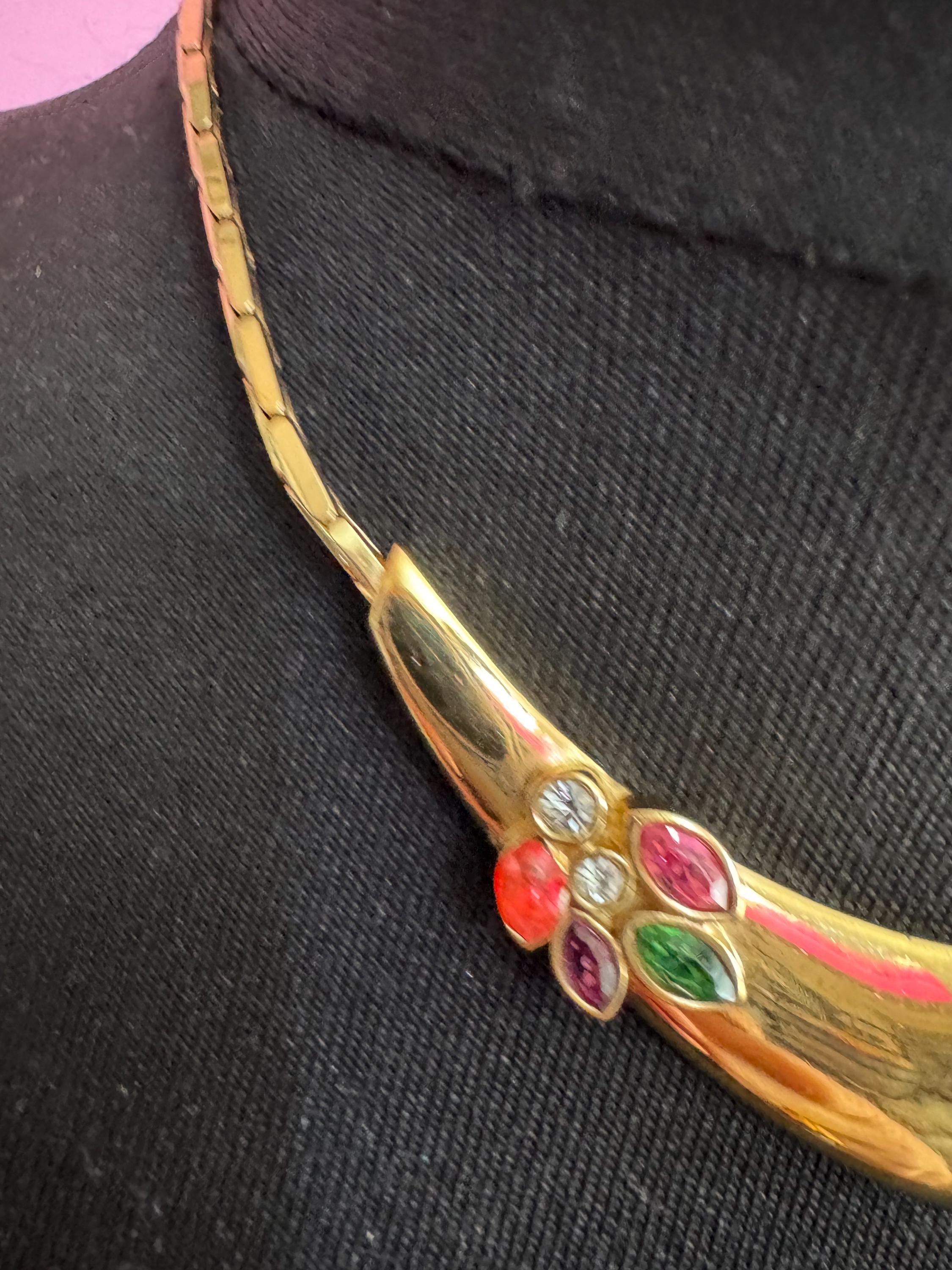 Bergdorf Goodman gold rhinestone Choker,  Signed BG necklace coloured crystals