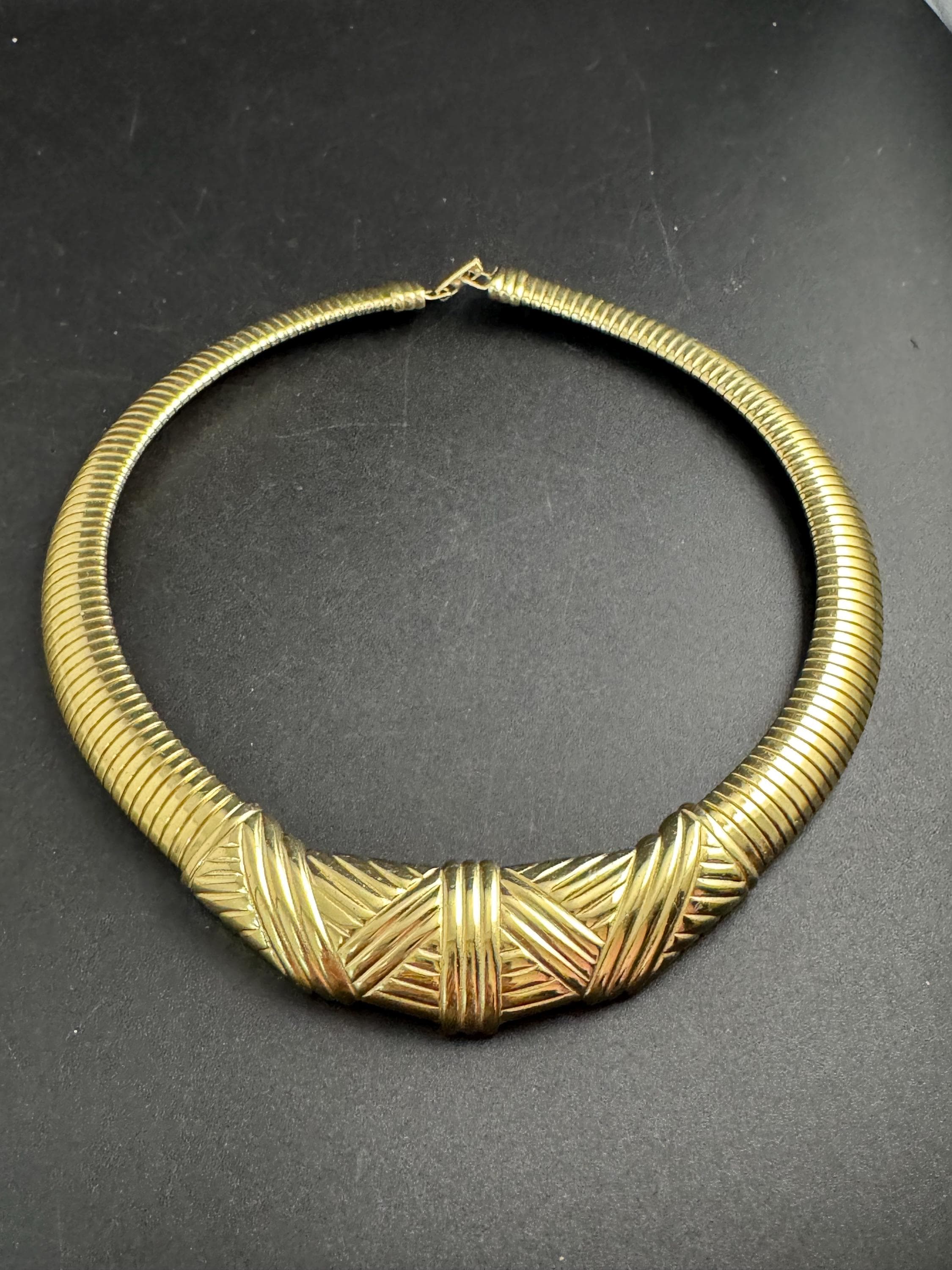 Avon omega wide gold choker, Signed vintage necklace