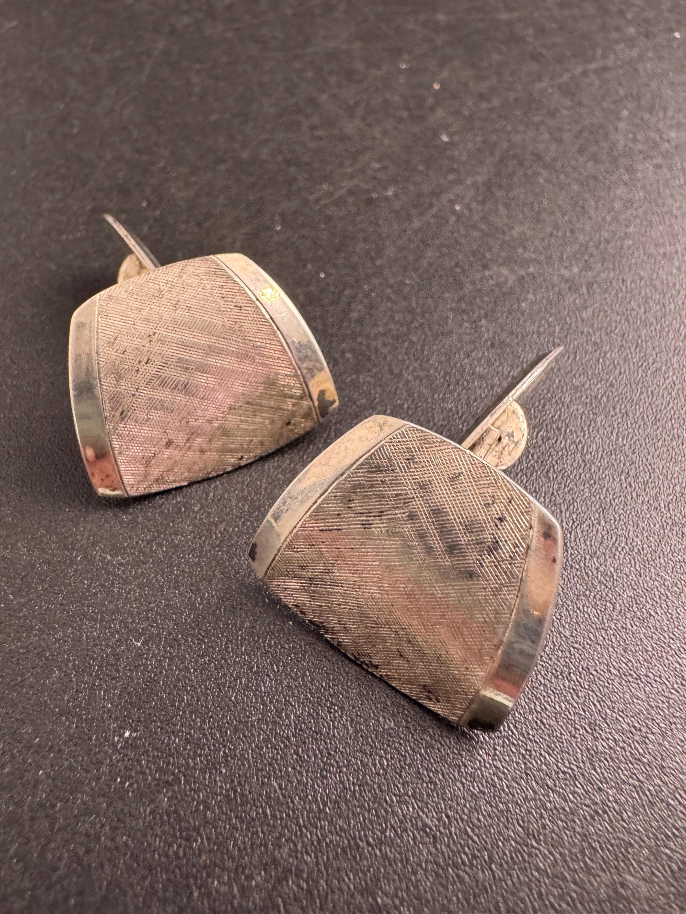 Mens Engine turned 1970s cufflinks , 925 Sterling Silver