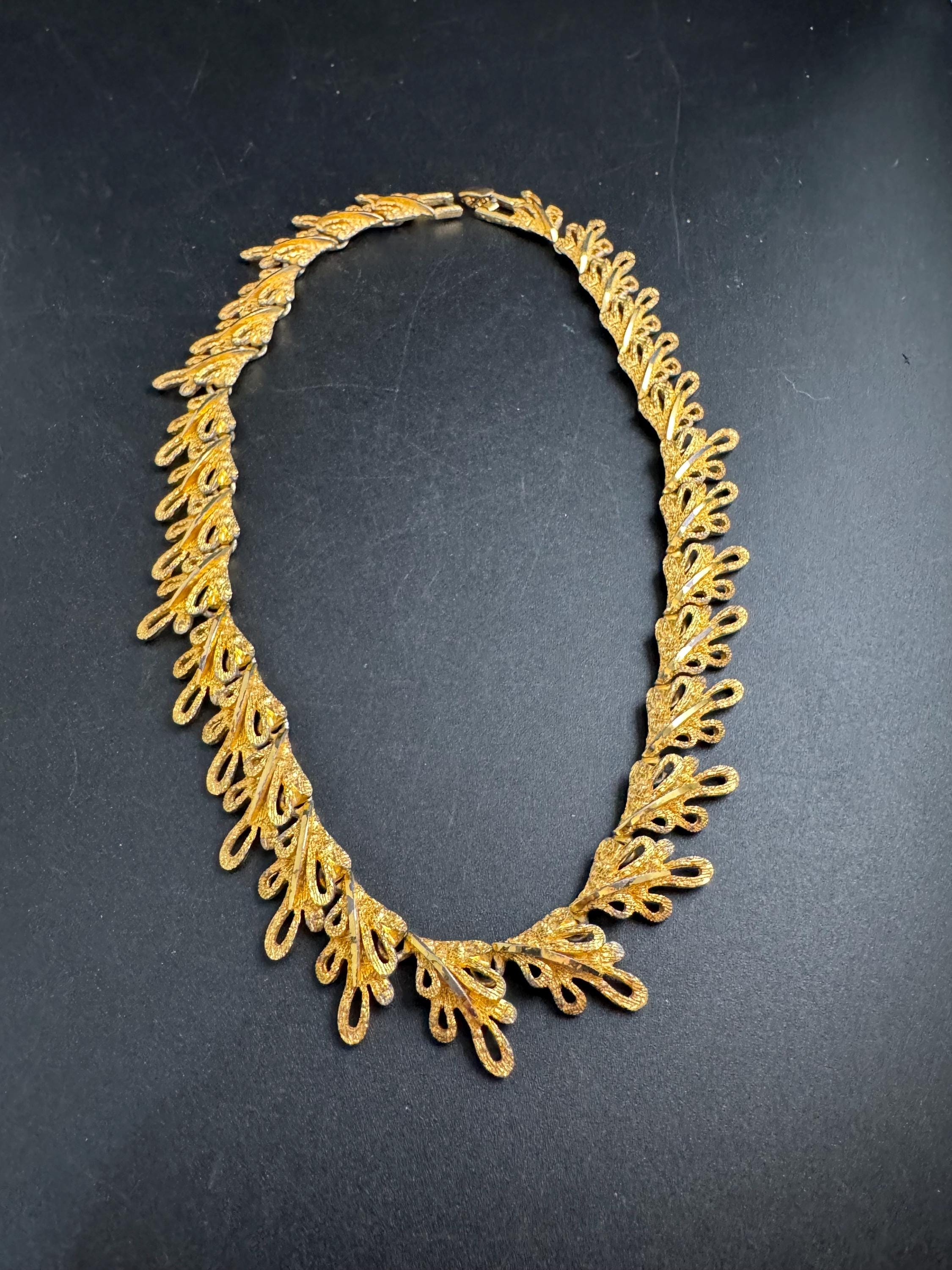 Vintage panel link brutalist choker necklace,  gold tone set some plate loss