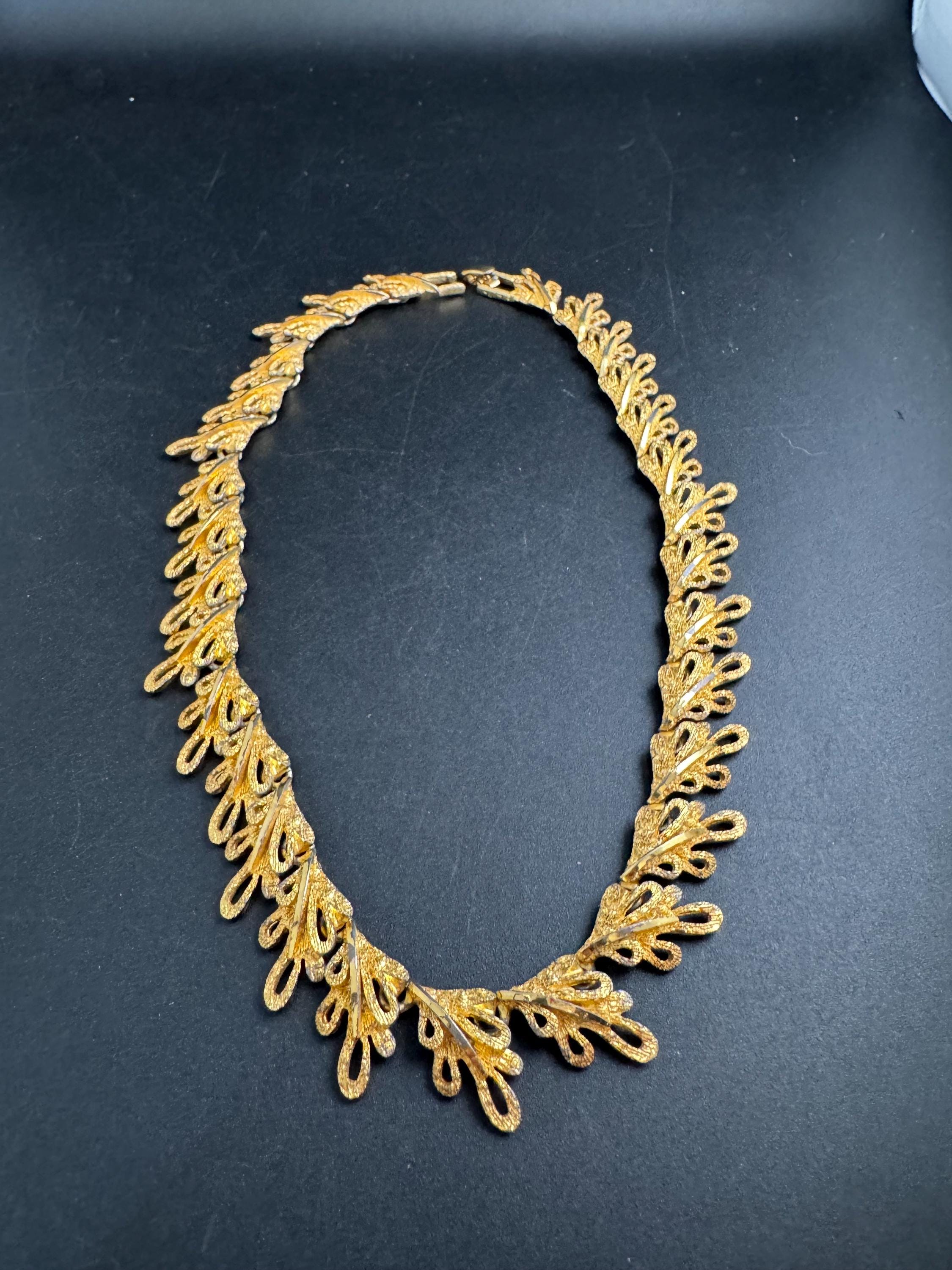 Vintage panel link brutalist choker necklace,  gold tone set some plate loss