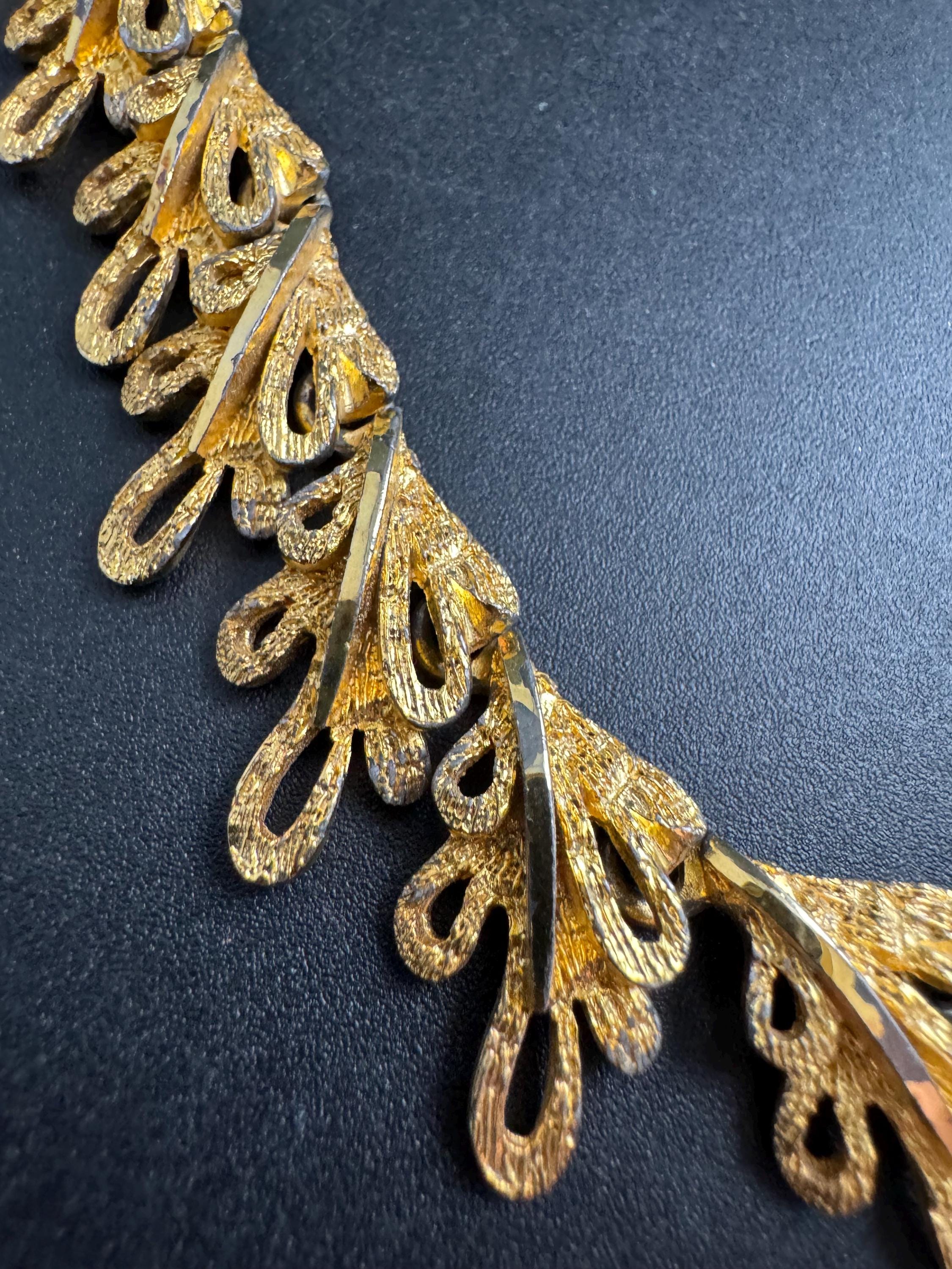 Vintage panel link brutalist choker necklace,  gold tone set some plate loss