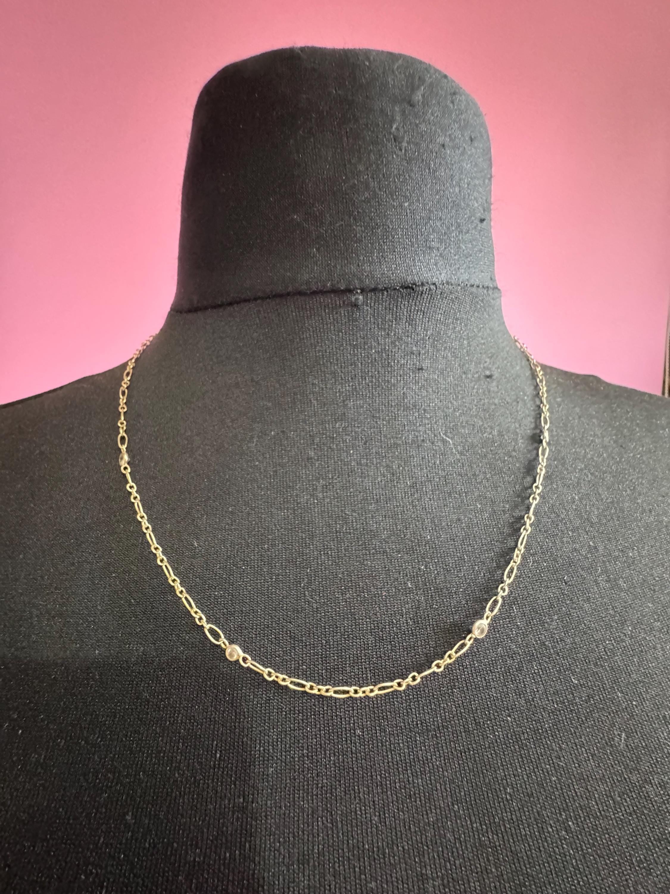 925 Silver Gilt Chain, Crystal Bezel Fancy Link, 53cm Italian Necklace