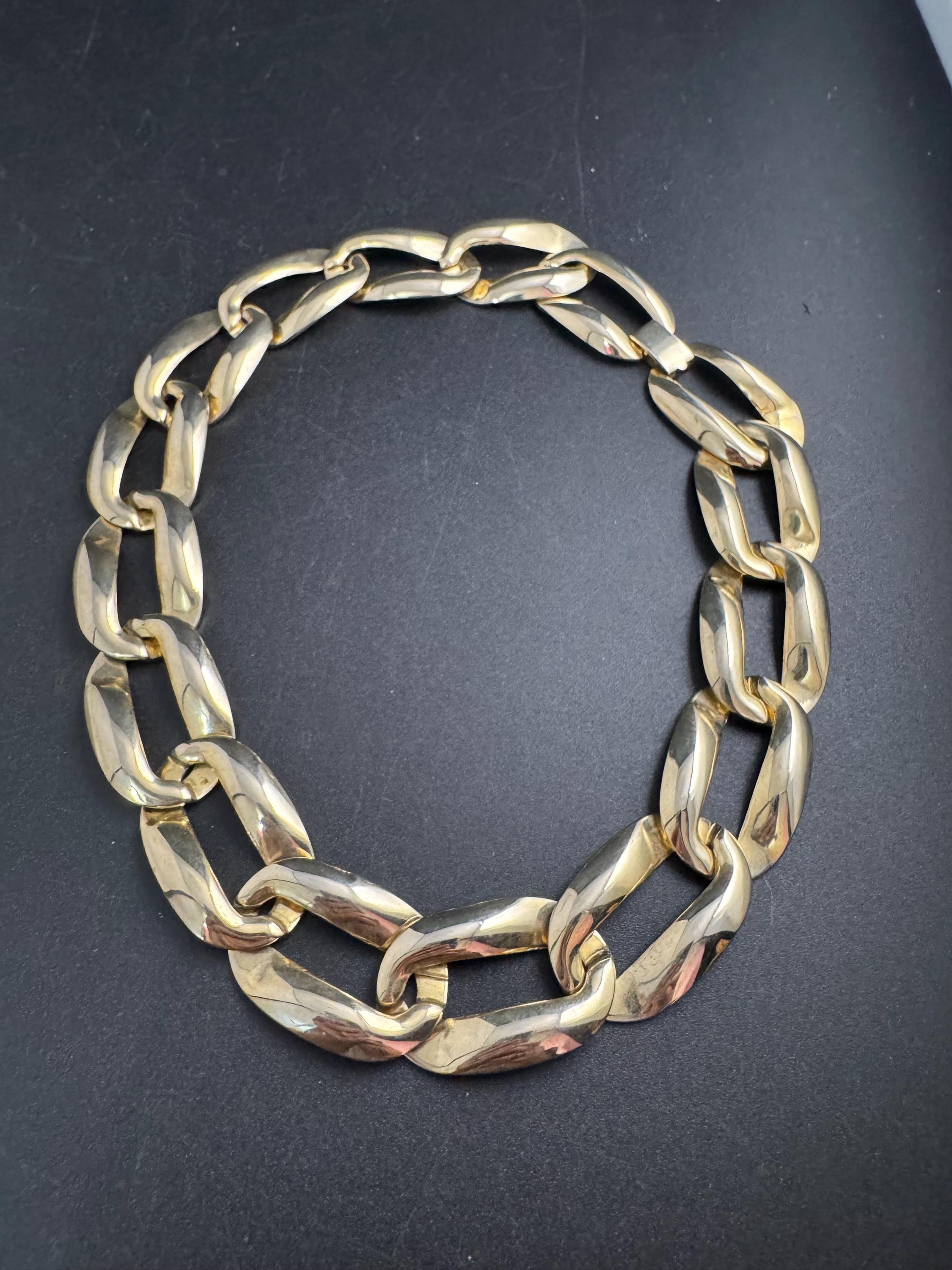 wide gold curb chain choker, chunky statement necklace 1980s