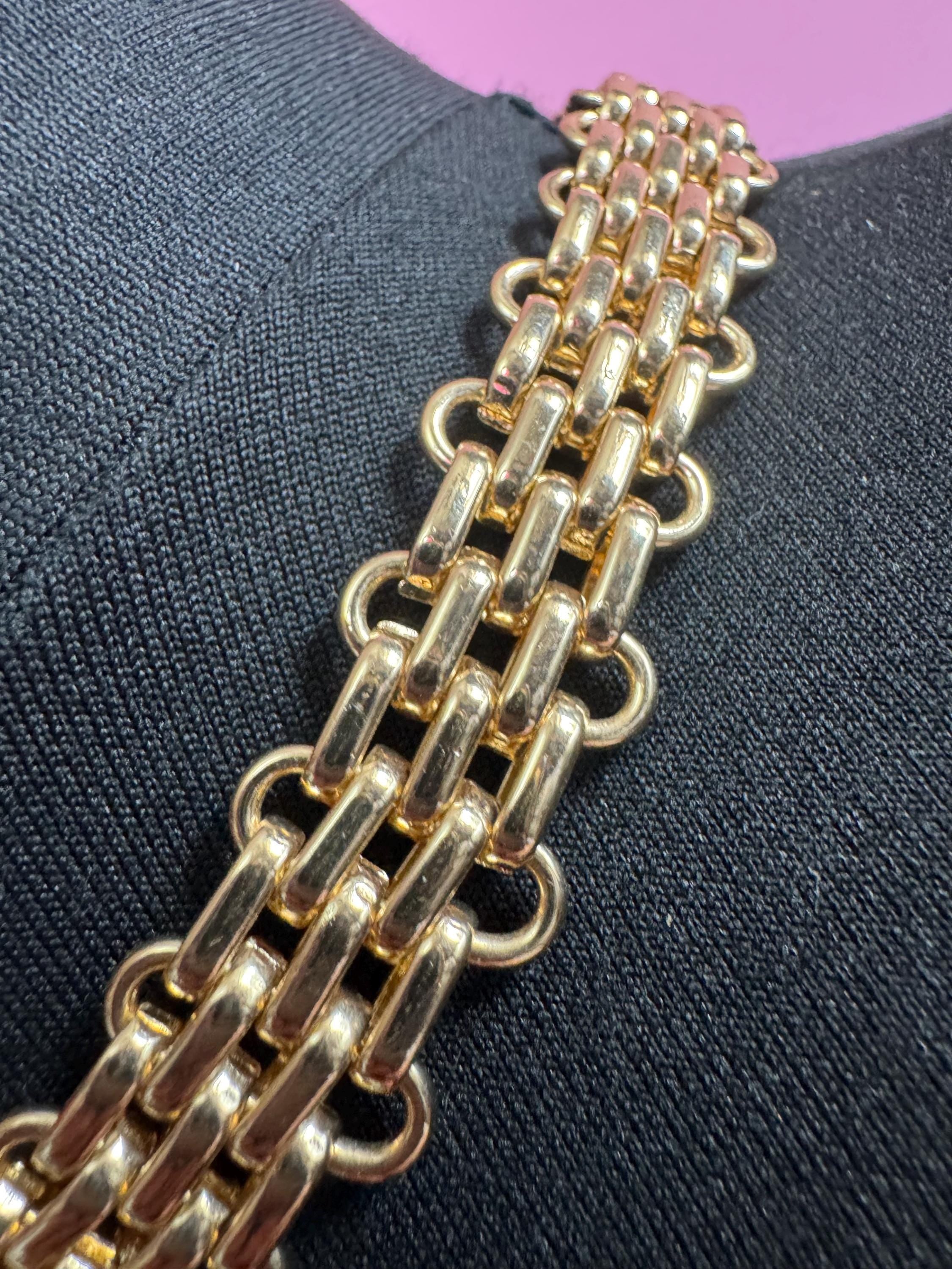 panther link wide gold choker necklace, brick link chain vintage 90s senorita clasp