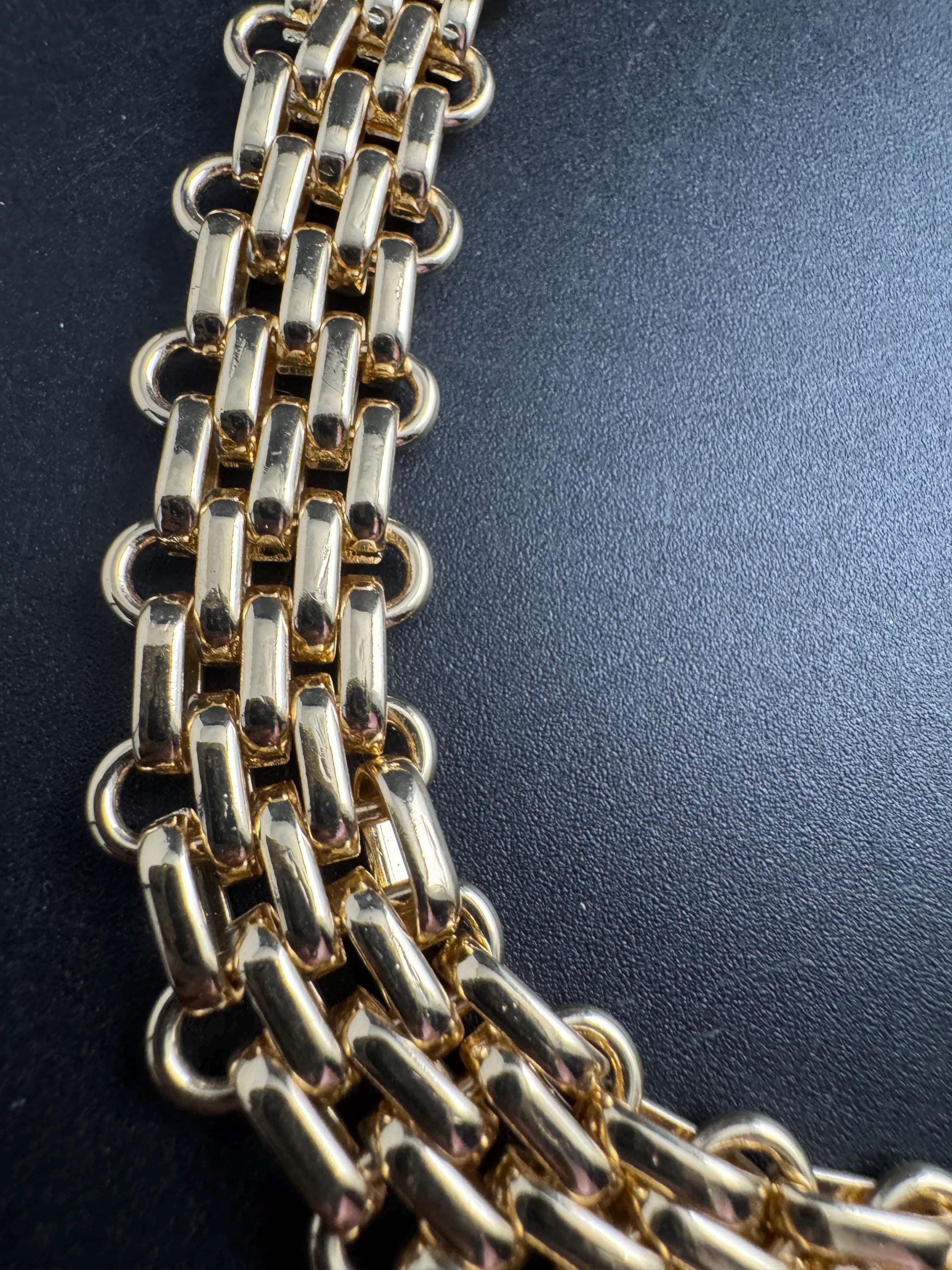 panther link wide gold choker necklace, brick link chain vintage 90s senorita clasp