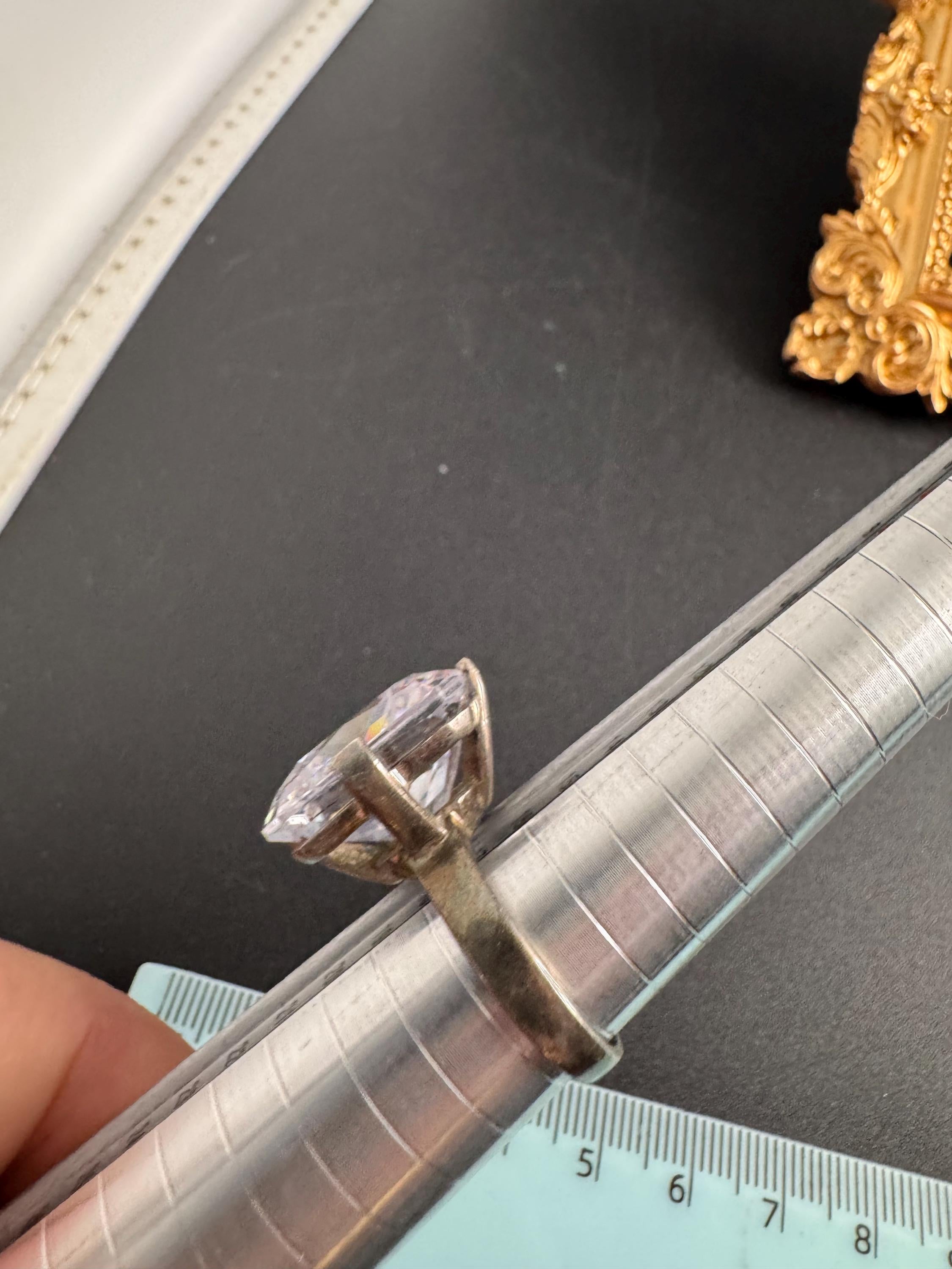 large clear stone cocktail ring,  size P.5 modernist 925 sterling silver, signed PK