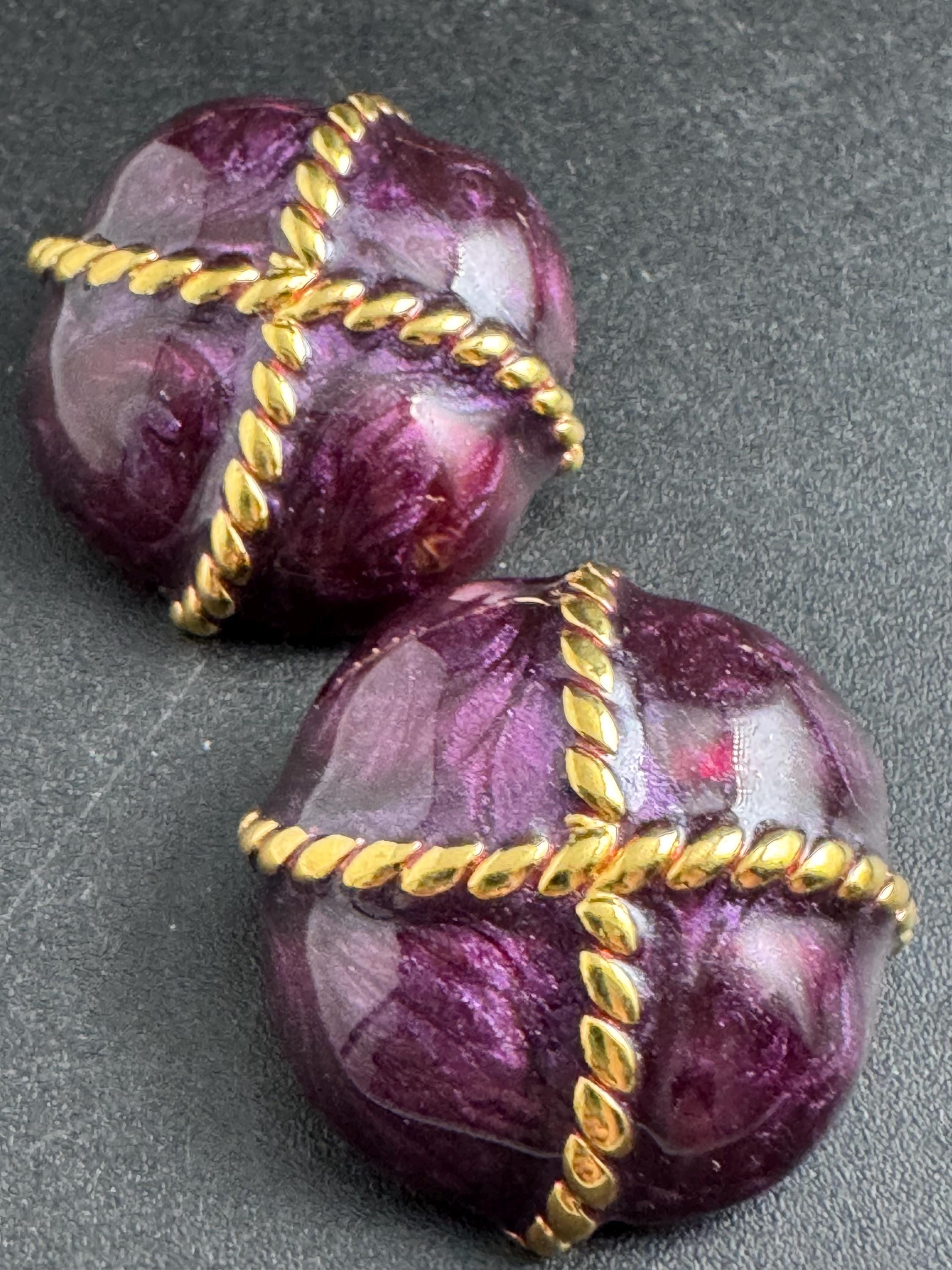 Purple Enamel Clip On Earrings: jaques vert vintage gold plated