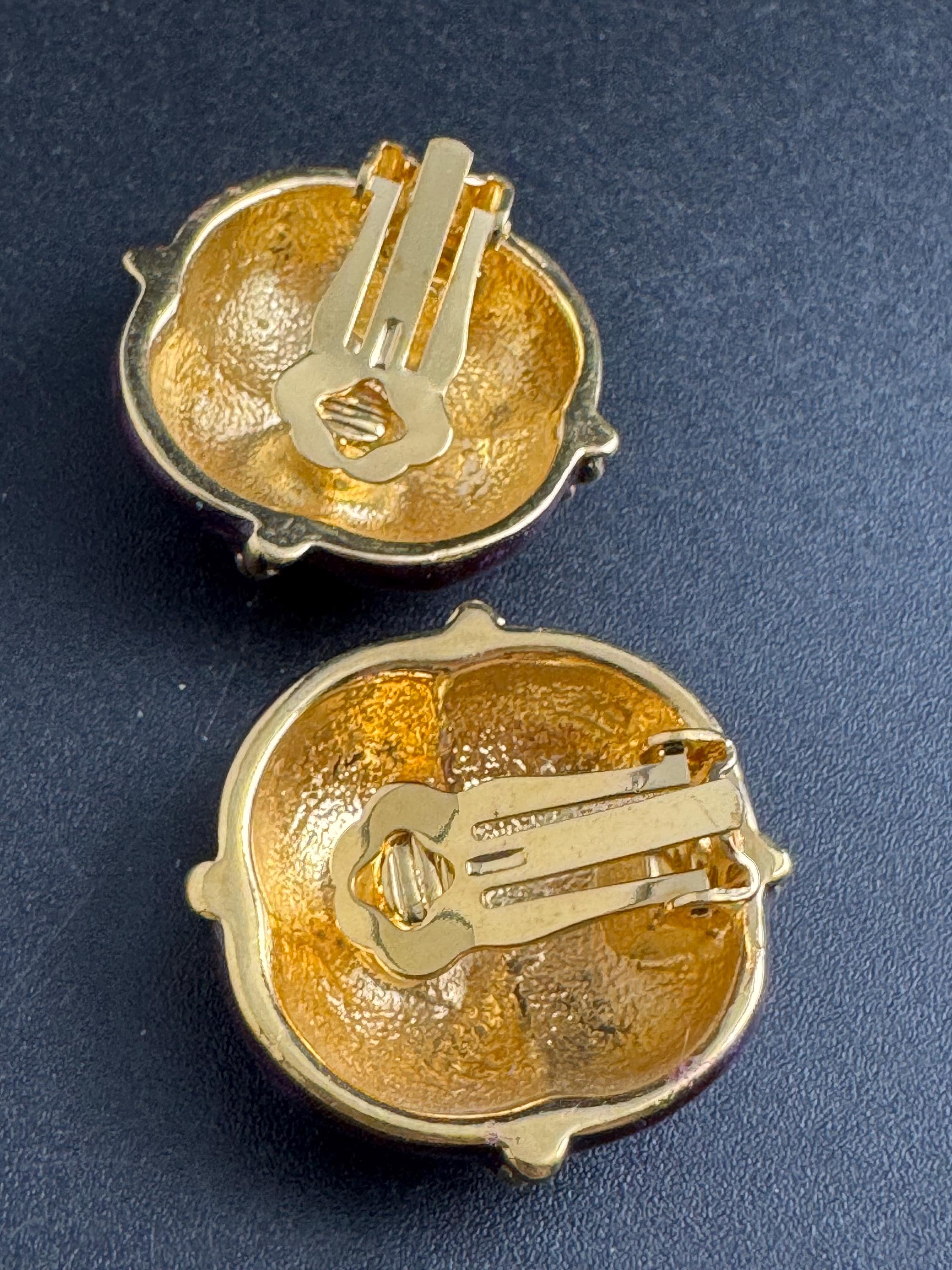 Purple Enamel Clip On Earrings: jaques vert vintage gold plated